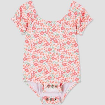Carter's Just One You® Baby Girls' Short Sleeve Floral One Piece Swimsuit Set - Green/Pink 9M