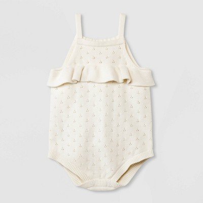 Baby Girls' Pointelle Sweater Romper - Cat & Jack™ Cream 3-6M