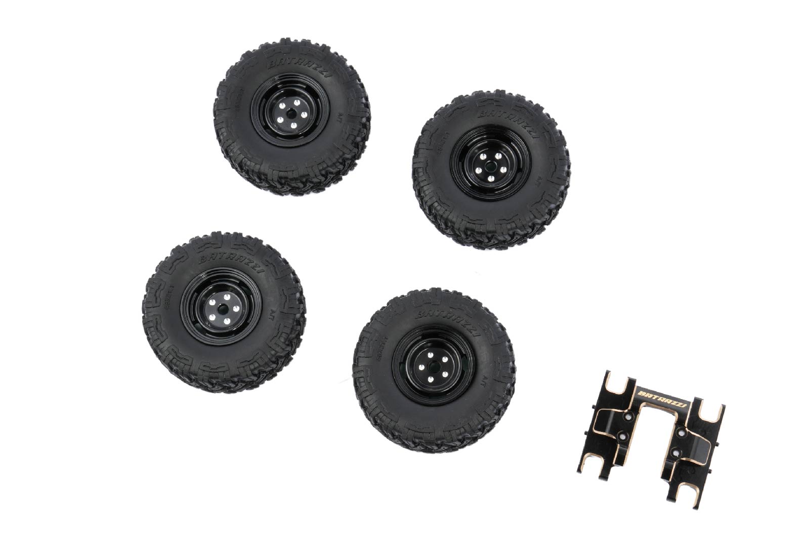 Batrazzi 0.8" Wheel & Tire Set with FCX24M Brass Center Skid Plate Mount