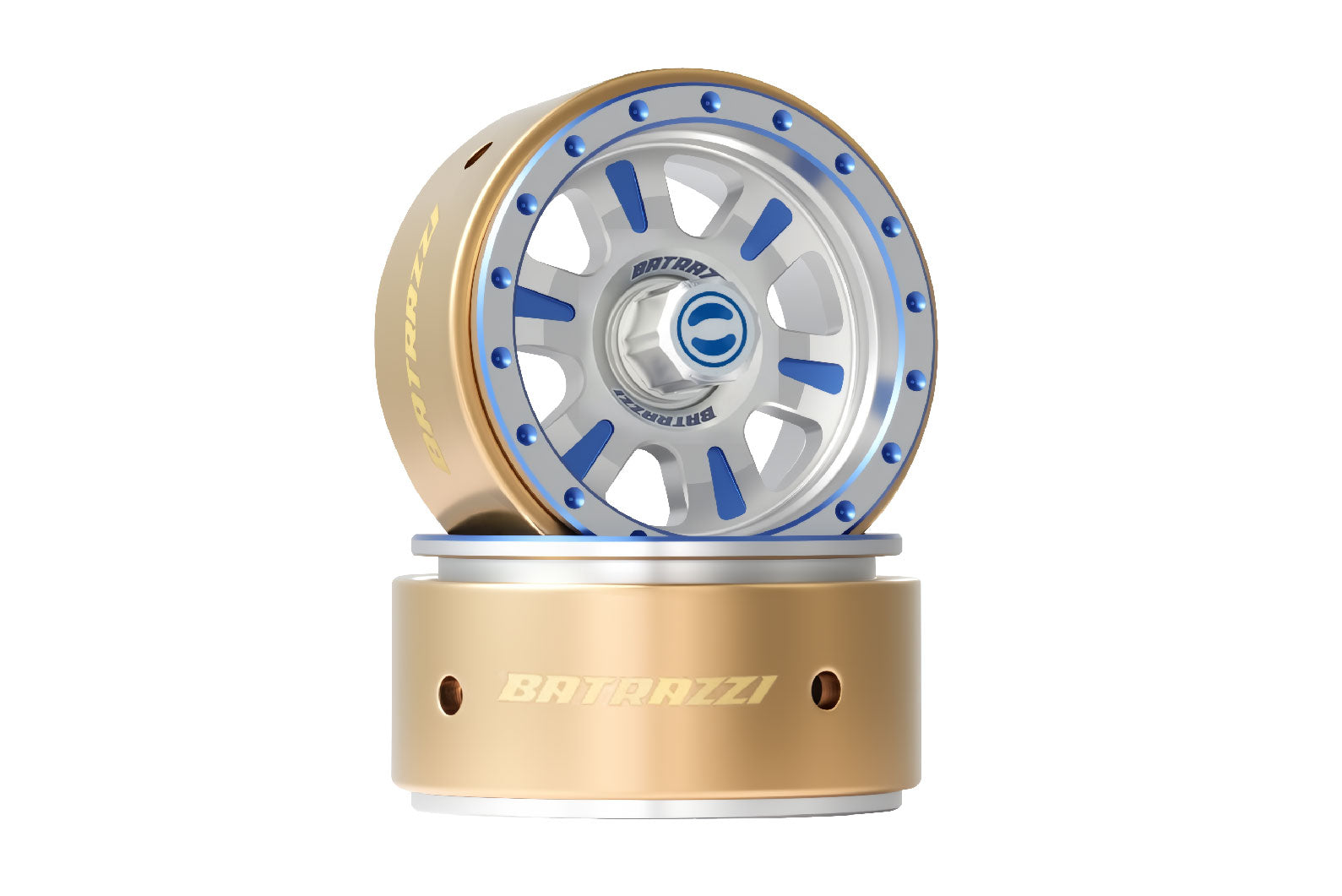 BATRAZZI Aluminum 1.2" Rogue Beadlock Wheels Silver with bold blue accents (2pcs)