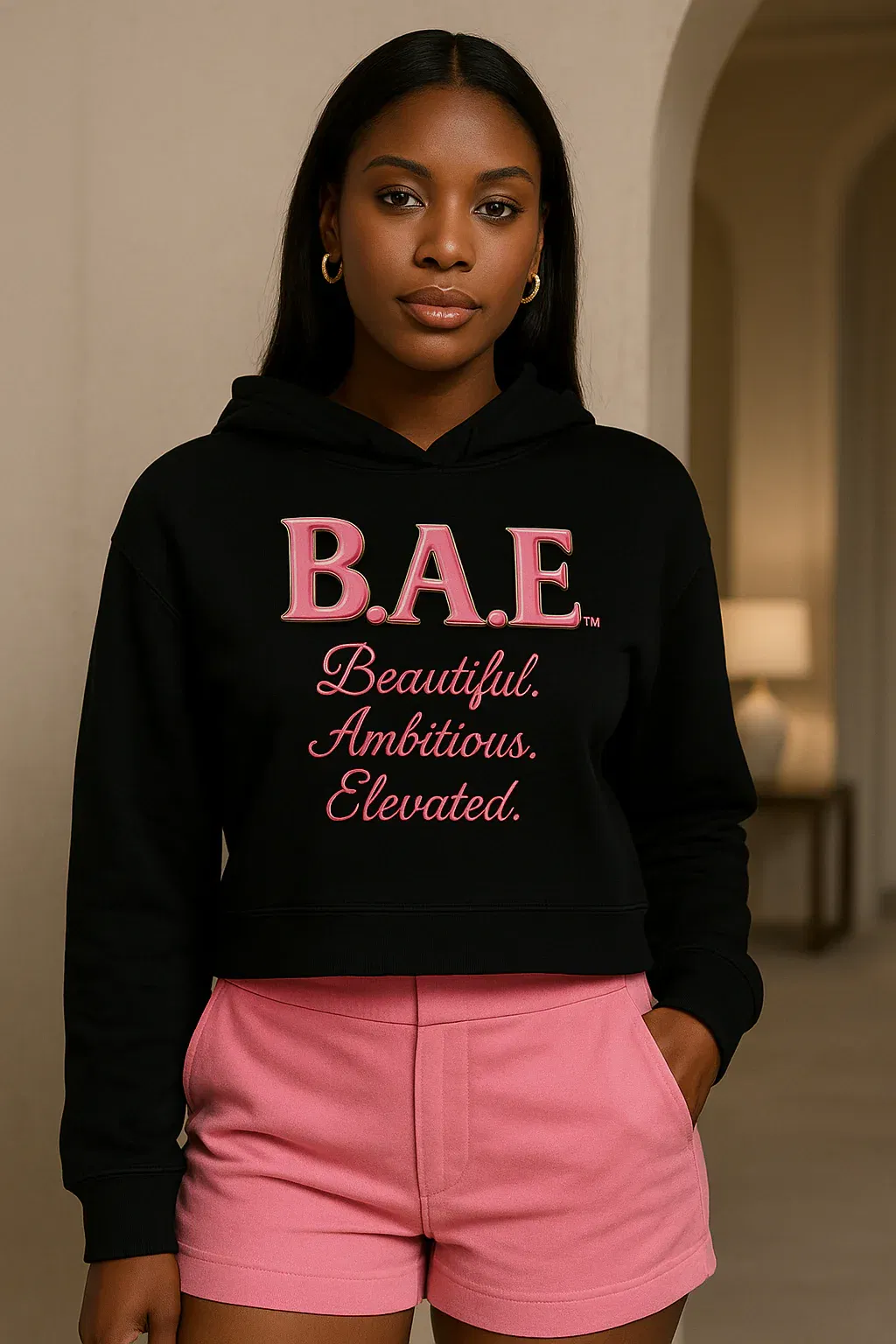 B.A.E.™ Luxe Crop Hoodie – Beautiful. Ambitious. Elevated.