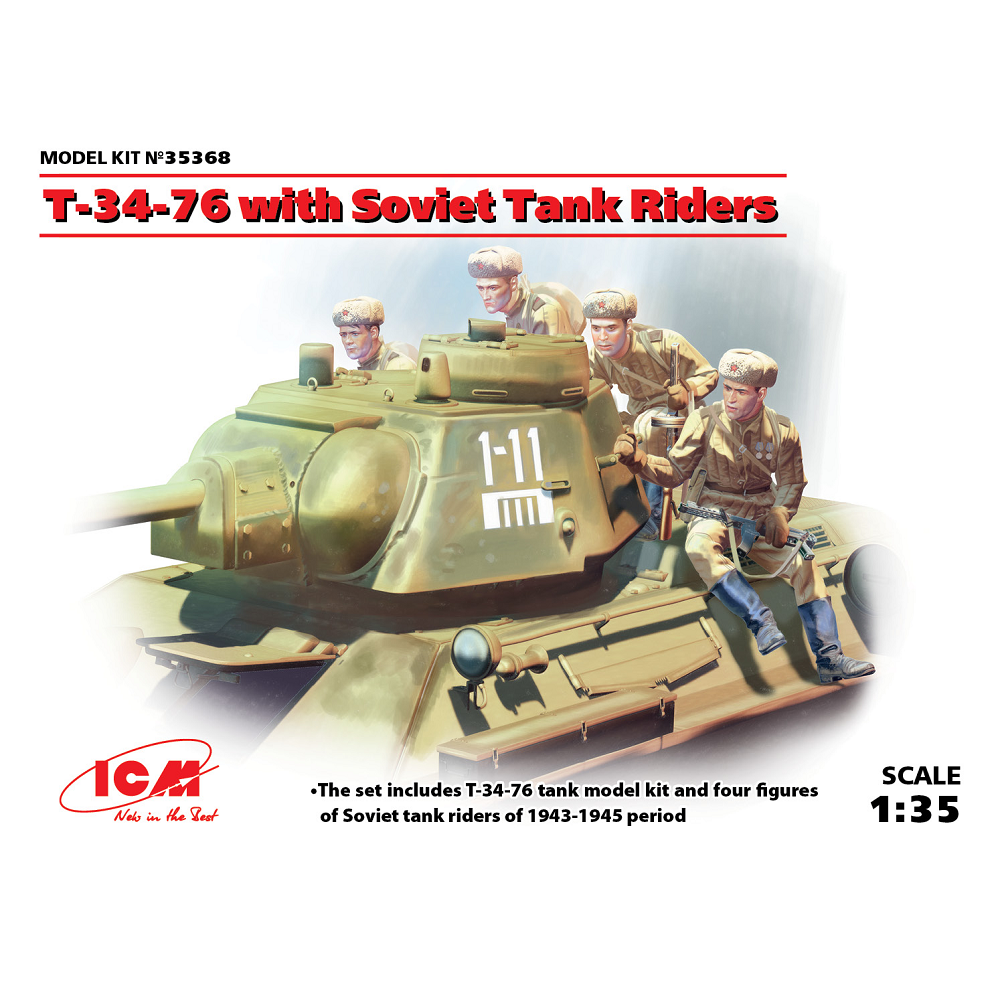 ICM T-34-76 with Soviet Tank Riders | 1:35 Scale Model Kit