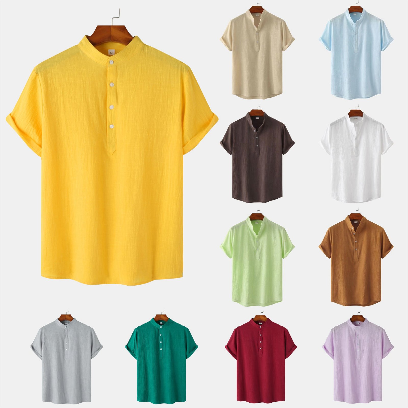 Casual Solid Color Shirt Short Sleeve Shirt Beach T-Shirt Men Tops Sum