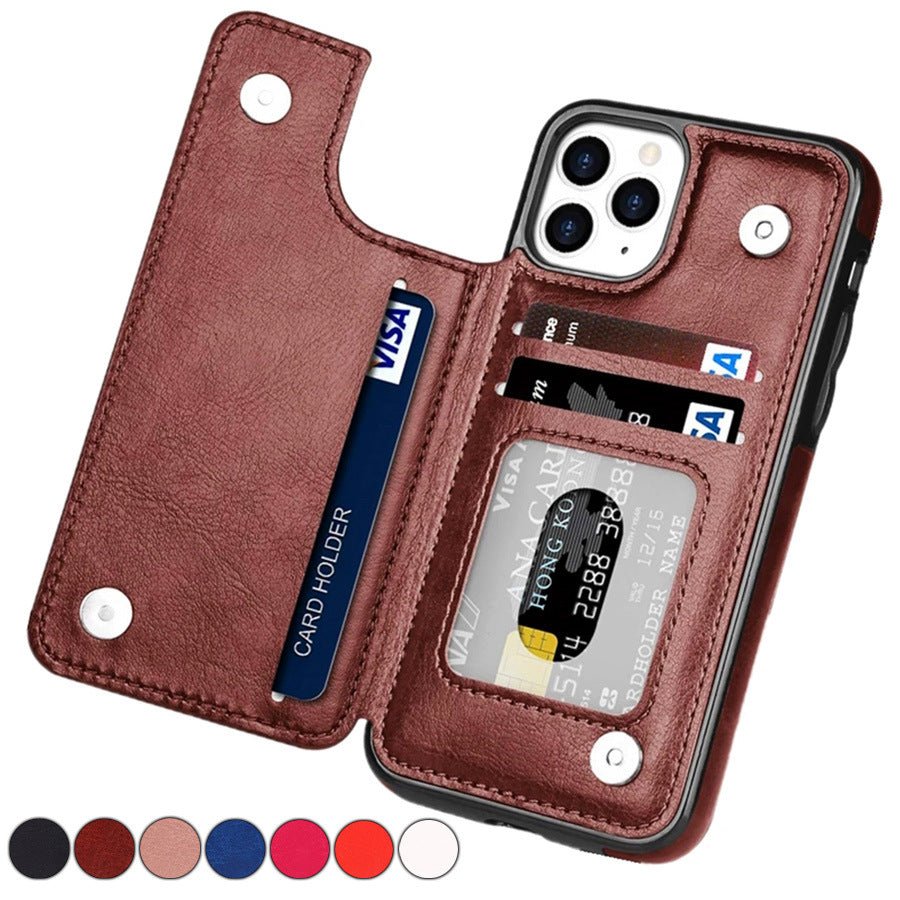 PU Leather Phone Case Card slot Solid Color Double Buckle Mobile for i