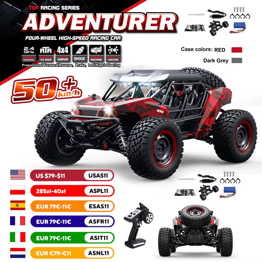16106 1:16 50 km/h 4WD RC car with LED remote control Off-road high-speed drift monster truck for kids vs. Wltoys 144001 Toy - AliExpress 26