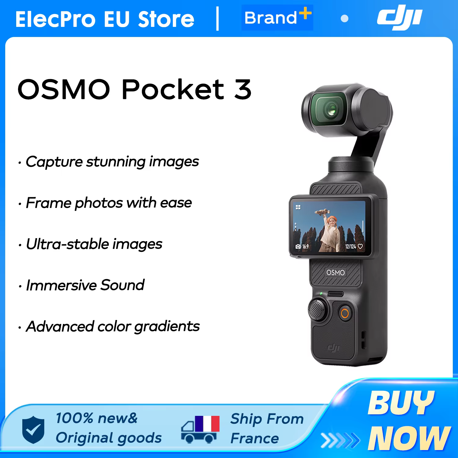 【LOCAL+】DJI Osmo Pocket 3 Portable Handheld 3-Axis Gimbal Stabilizer Camera 4K60FPS 1-Inch CMOS 2X Zoom Vlog Video Camera for Outdoor Travel and Live Streaming