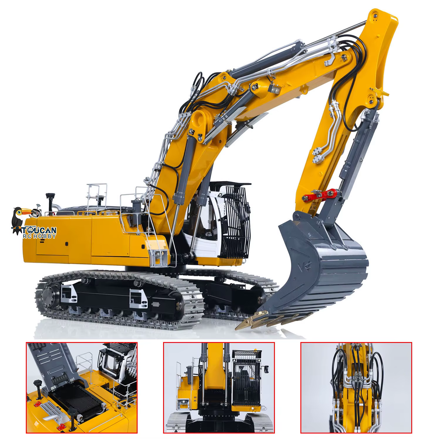 LR956 Metal LESU 1/14 RC Hydraulic Excavator 3 Arms Remote Control Digger Model 4+3CH Valve Dual Pumps Light Flysky PL18EV LITE