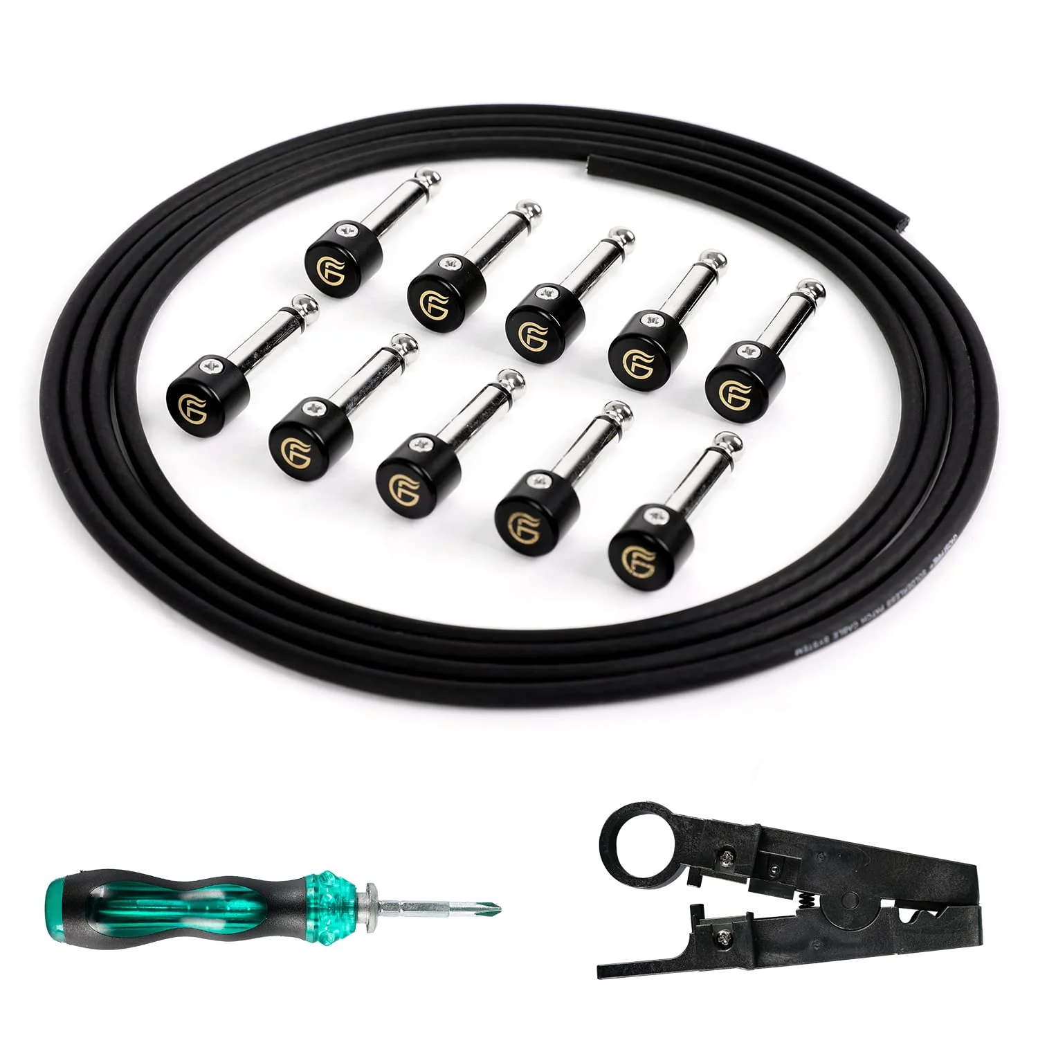 🎄Christmas Sale🎁 Ghost Fire Solderless Pedalboard Cable Kit – Easy Setup, 6.5ft/10ft Cable with 10 Nickel-Plated Copper Connectors for Guitar Effects & Pedalboards, Includes Cutter & Bolt Driver (SP-01)