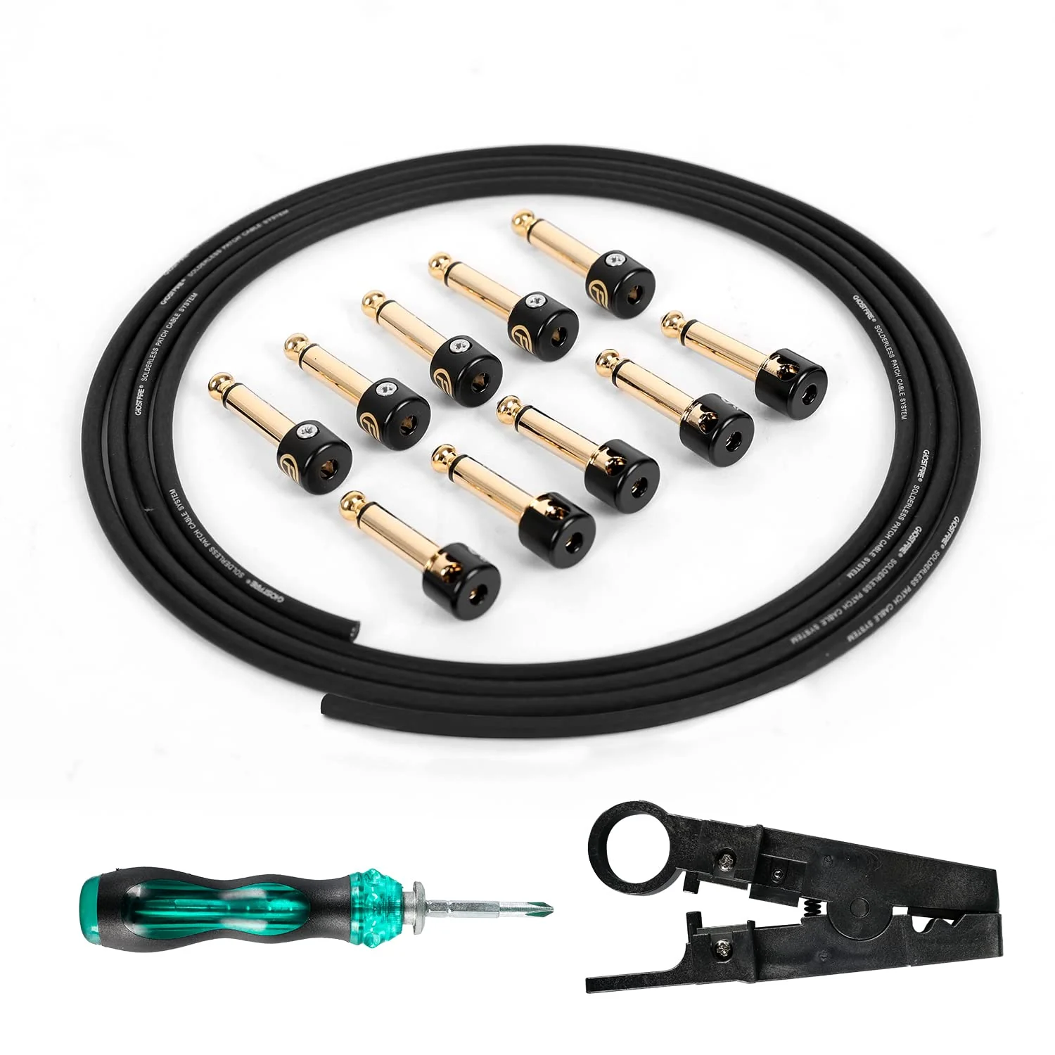 🎄Christmas Sale🎁 Ghost Fire Solderless Pedalboard Cable Kit – 6.5ft Durable Cable with 10 Nickel-Plated Connectors, Easy Assembly for Guitar Pedals & Effects Boards, Includes Cutter & Bolt Driver (SP-02)