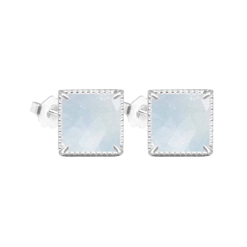 Vintage Lace Square 6mm Aquamarine Silver Stud Earrings