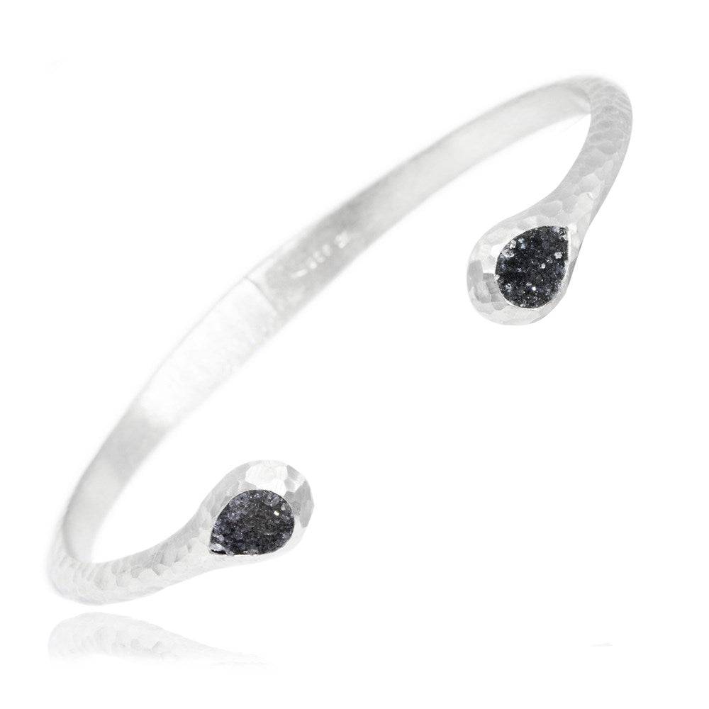 Petal Black Druzy Silver Cuff