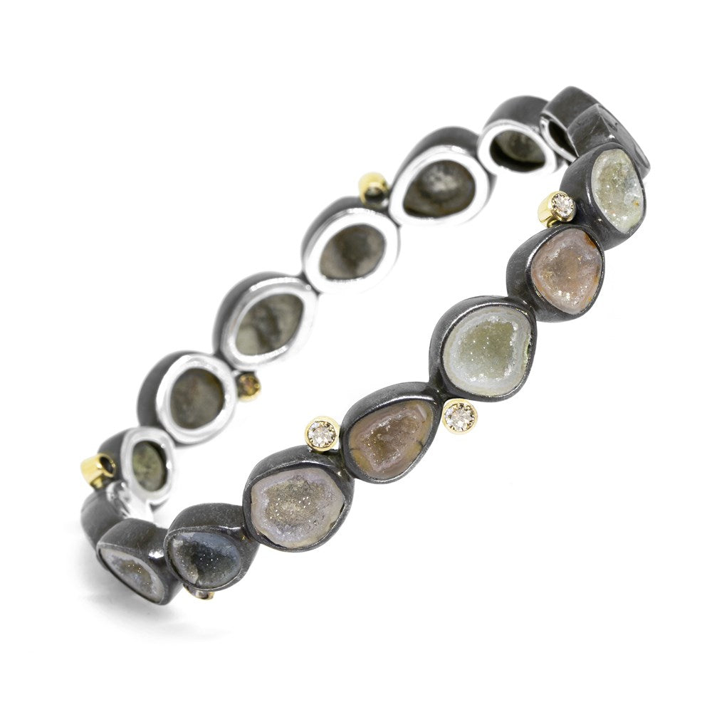 Around the world Geode Silver Bangle