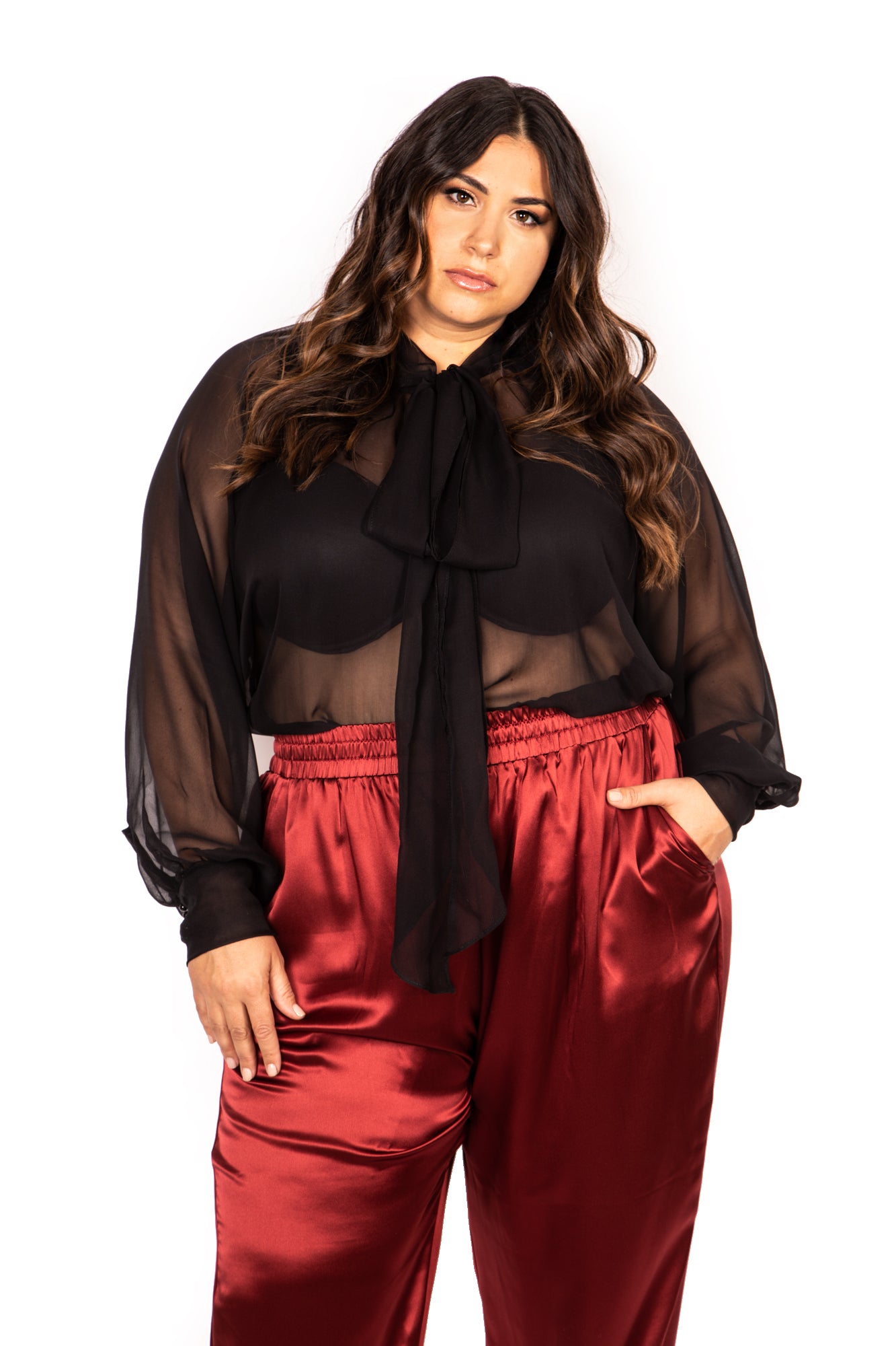The Haute Carine Silk Chiffon High Low Top in Black