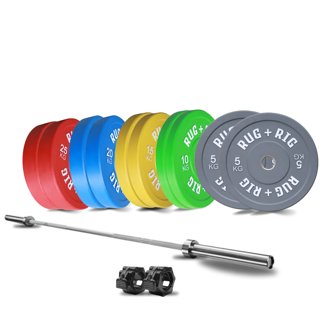 Olympic Bumper Plates and Barbell (20KG) Set, 170KG, Colour