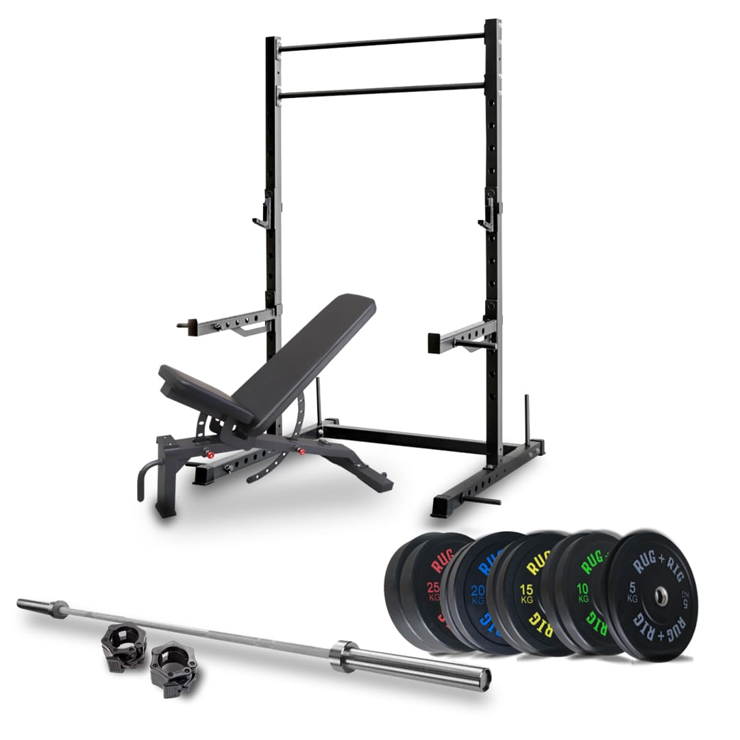 Power Rack Package, 60 X 60 - 170KG Black Bumper Set with Bench and Bar