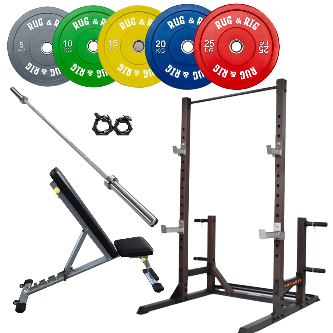 Power Rack Package, Q235 - 170KG Colour Bumper Set with Bench and Bar