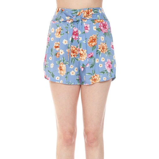 Floral pants self-tie front smocked back pull on shorts