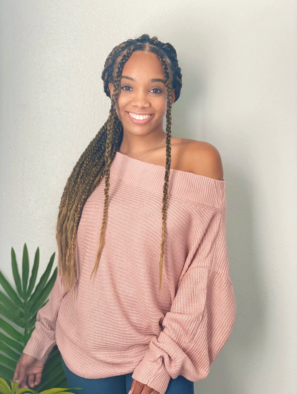 Mauve off the shoulder casual sweater.