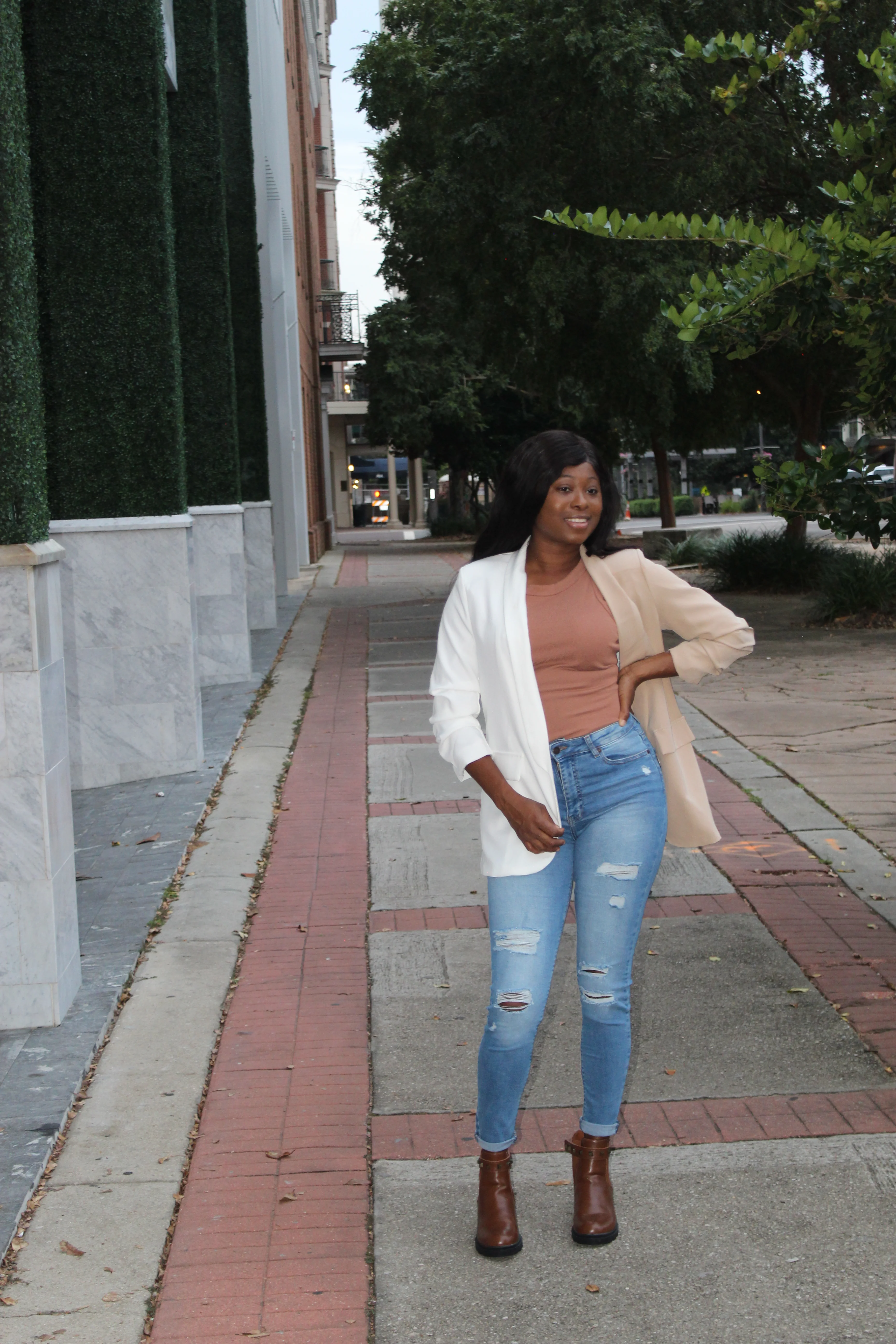 Color Block Half Ruched Sleeve Blazer