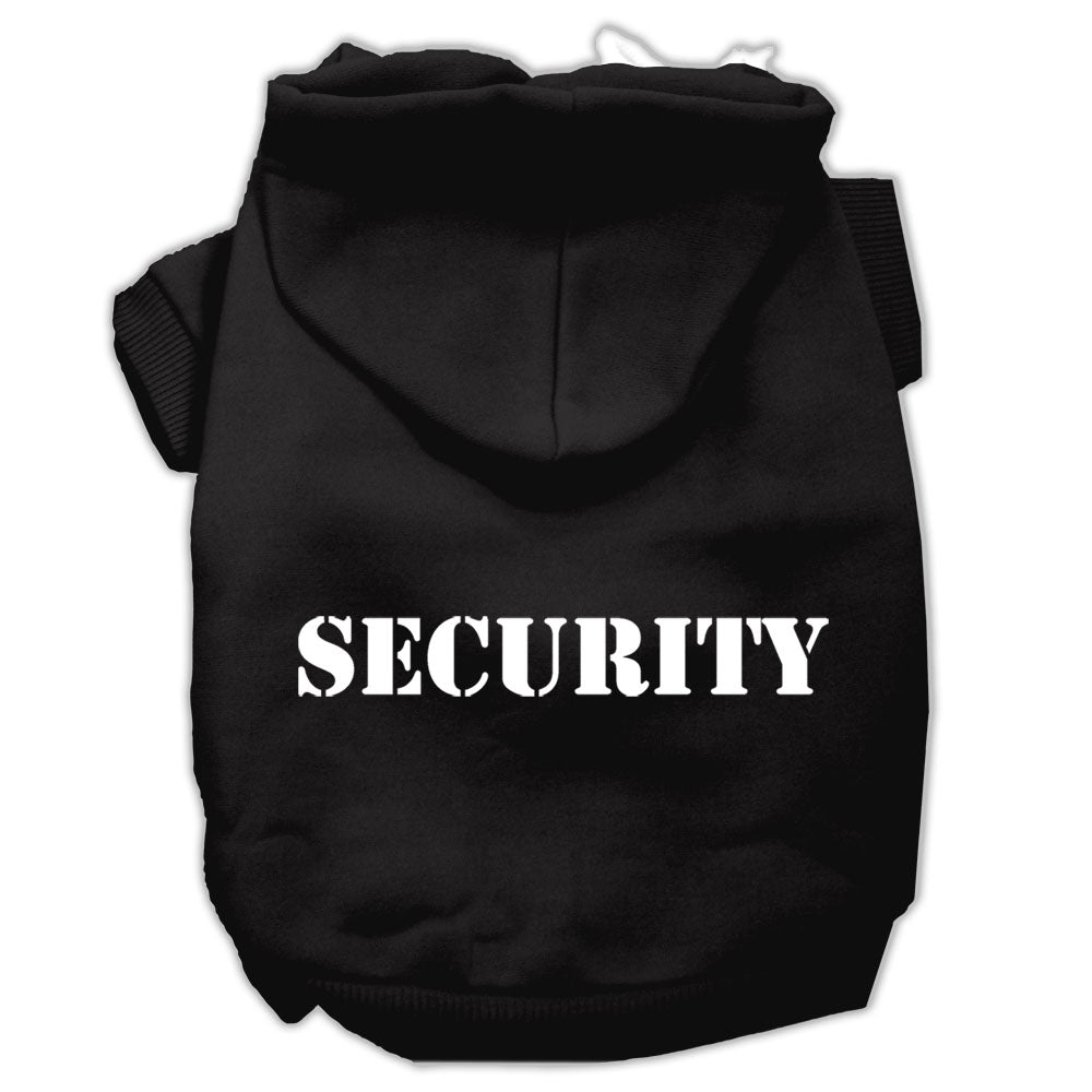 Security Screen Print Pet Hoodies Black Size W/ Cream Size Text Xs