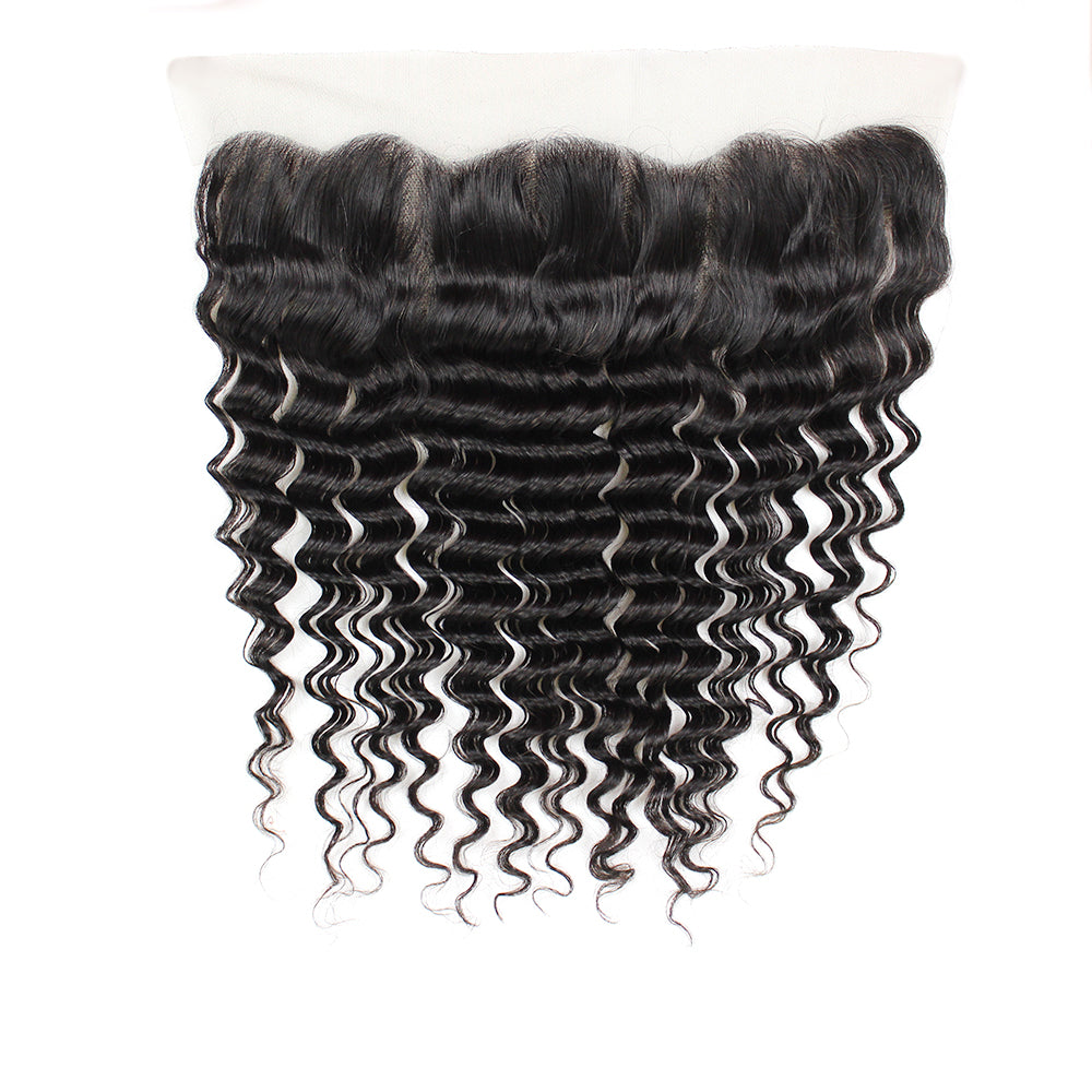 13x4 Deep Wave Human Hair Transparent Lace Frontal