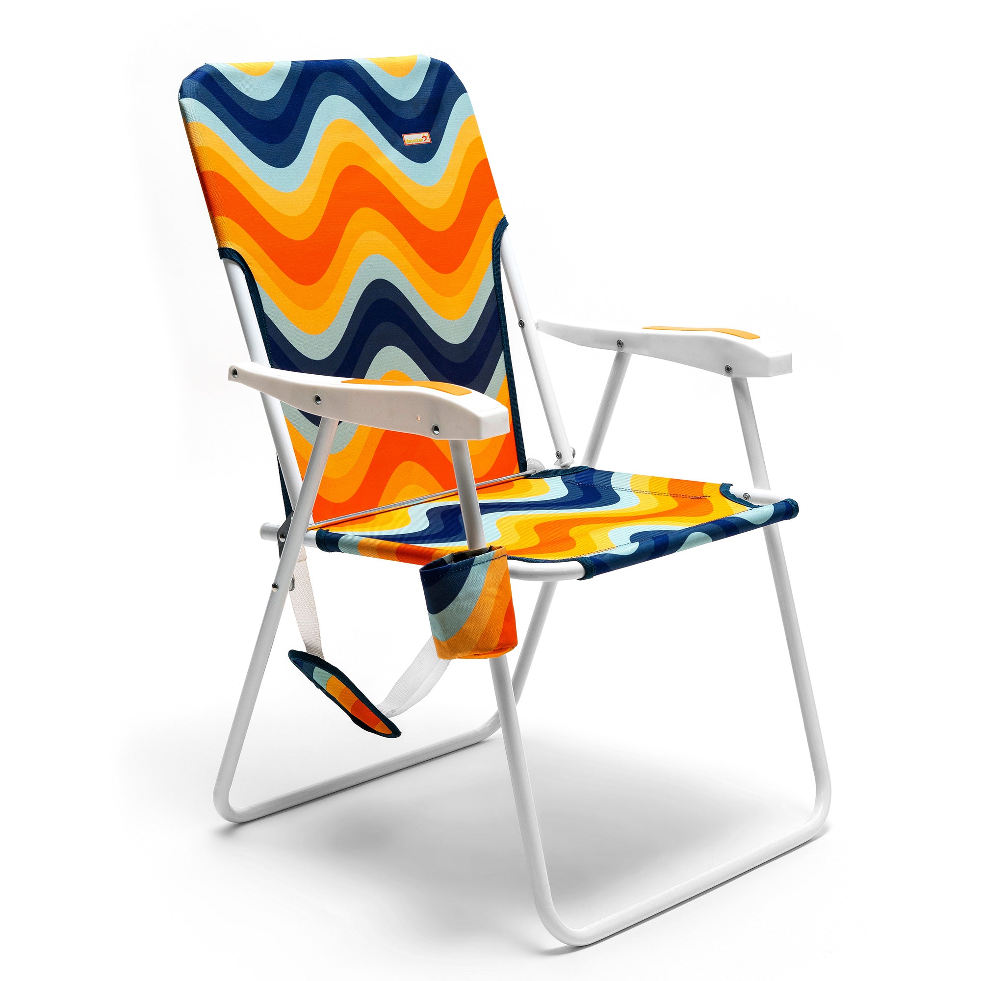 SunnyFeel™ Orange Wave Tall Beach Chair - Lightweight, Portable, with Cup Holders