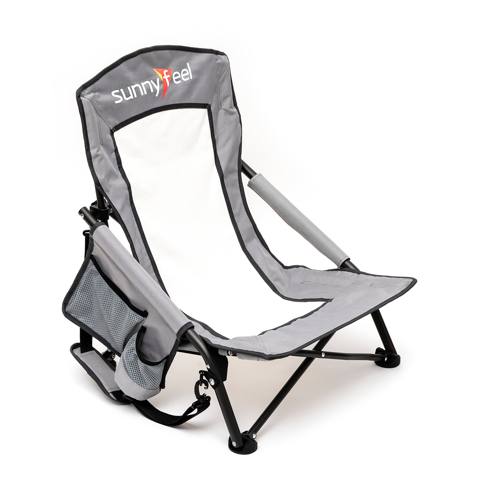 SunnyFeel™ Gray Low Beach Chair - Portable, Lightweight, with Cup Holder