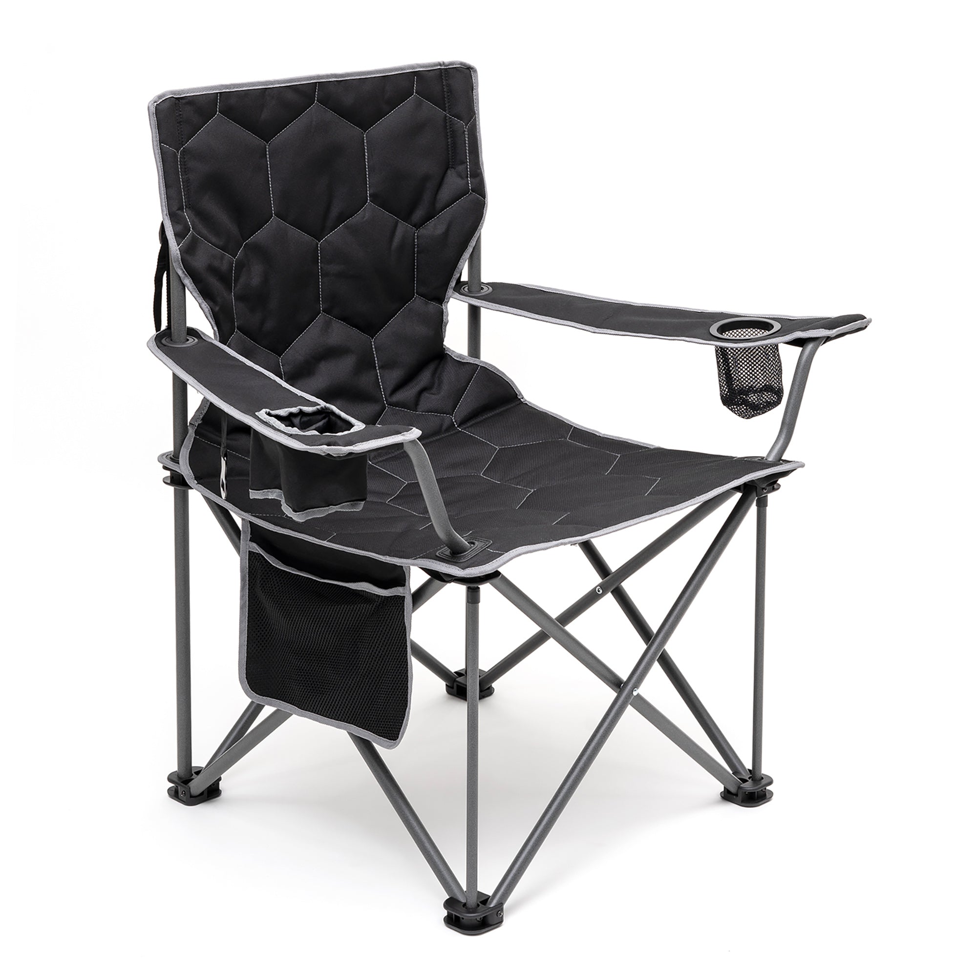 SunnyFeel™ XL Black Camping Chair - Heavy Duty, Padded, Portable, with Pocket