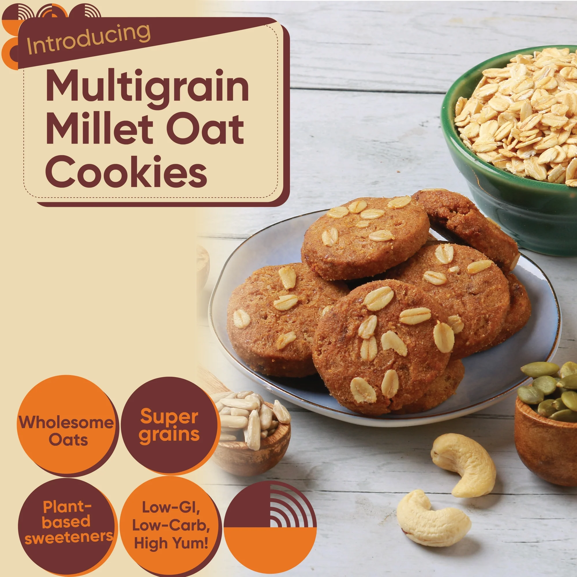 Oats Cookies | Multigrain Millet | Zero Sugar | Low Carb, Diabetic Friendly
