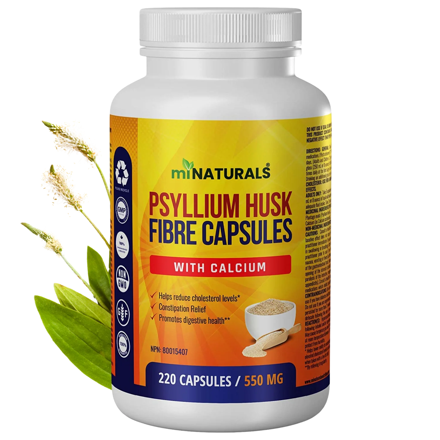 Psyllium Husk + CALCIUM Fiber Capsules Supplement - 220 Capsules