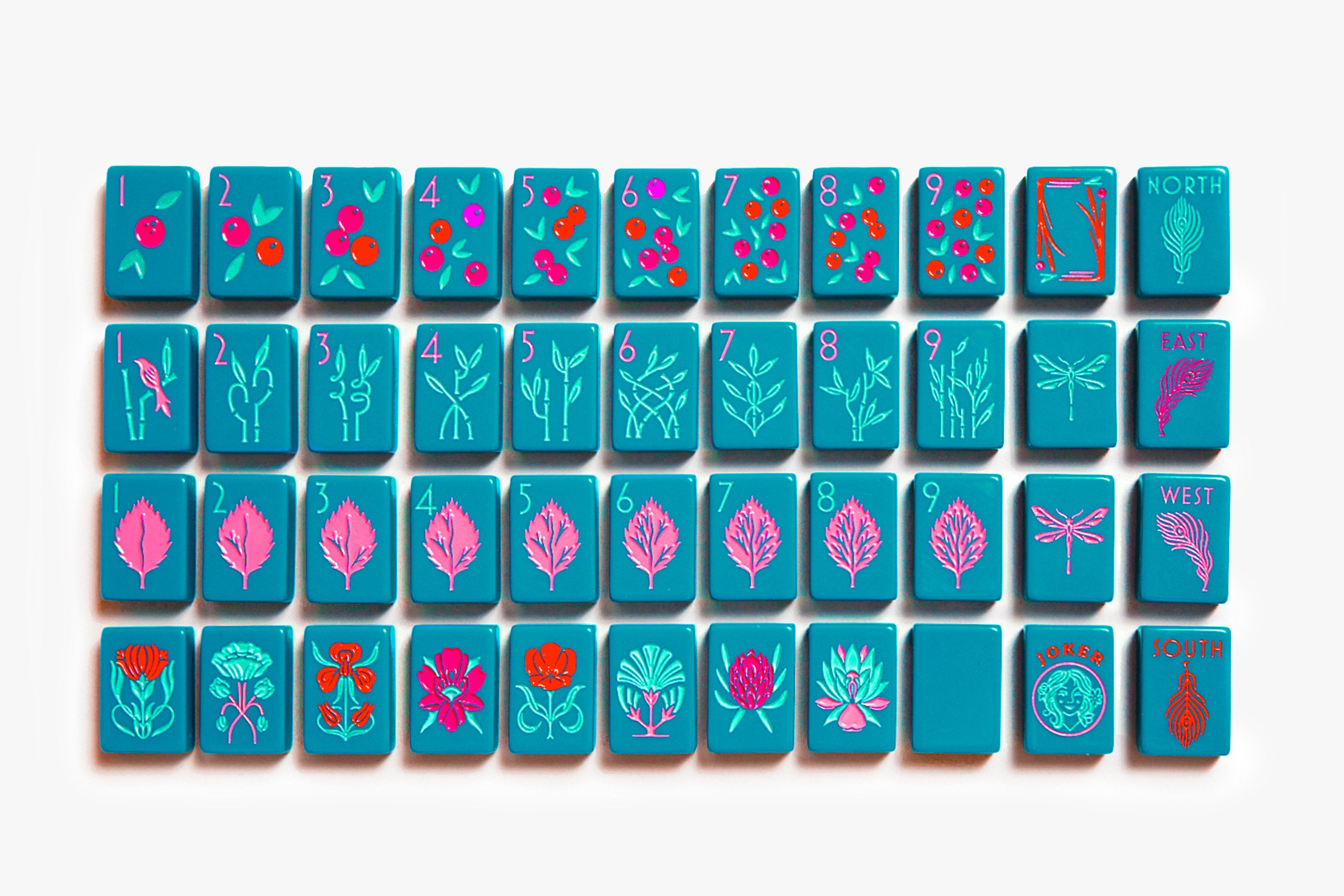 The Botanical Line: Deep Teal Mahjong Tiles