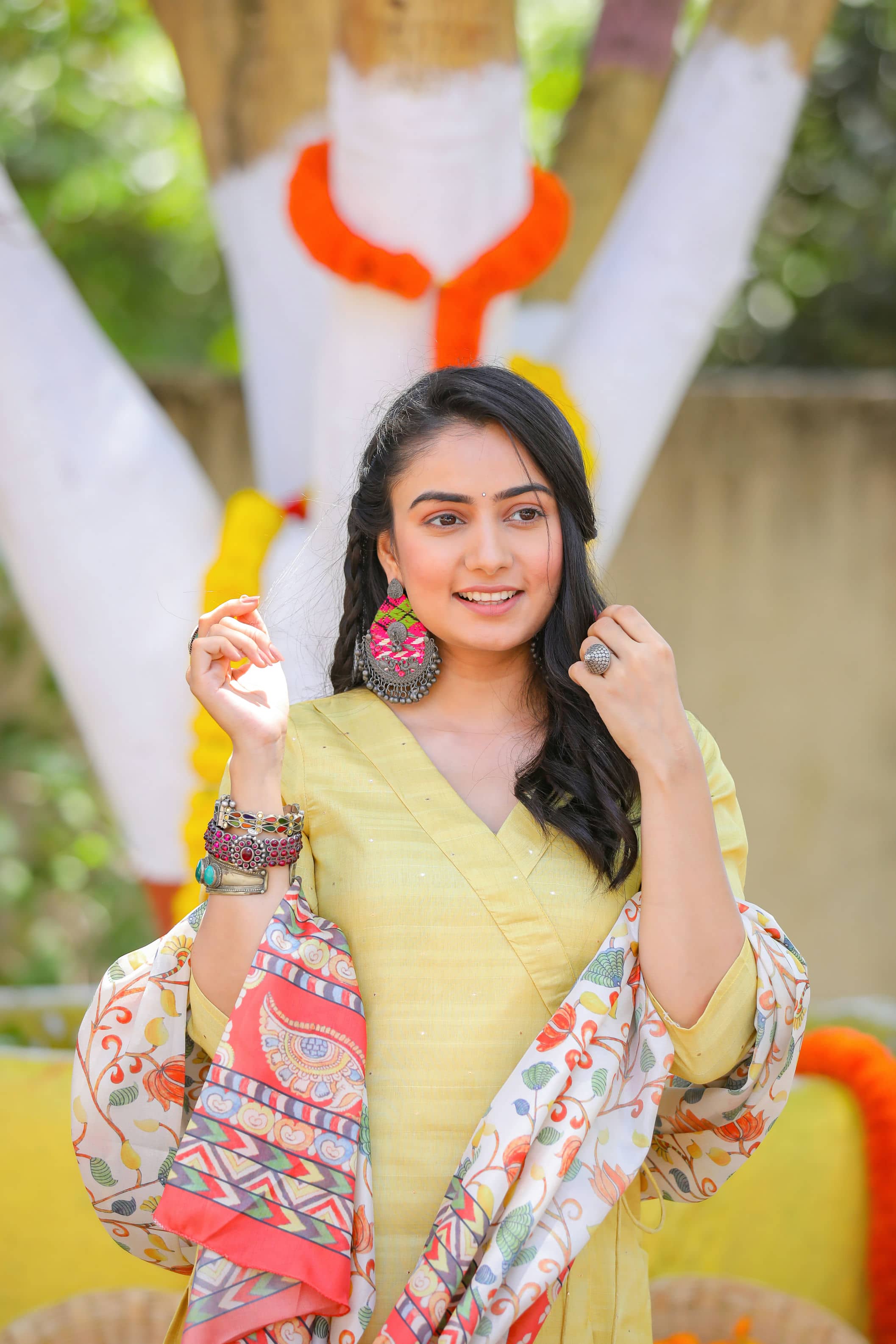 Yellow Tussar Column Two Piece Unstitched Suit