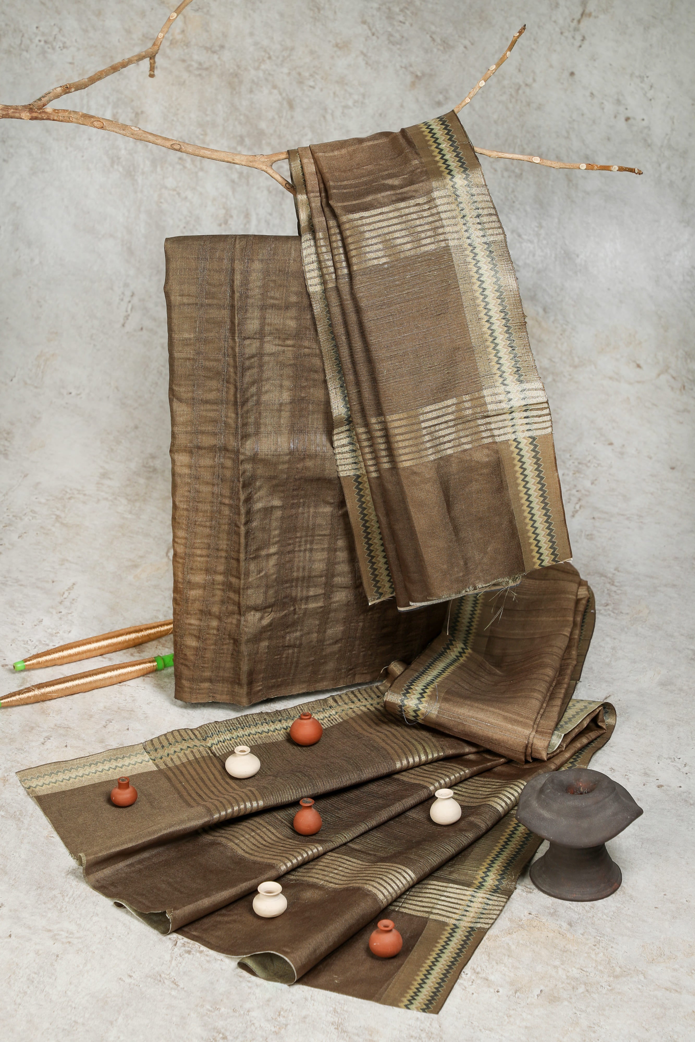 Dark Yellow Printed Border - Handloom Chapa 2 piece Set
