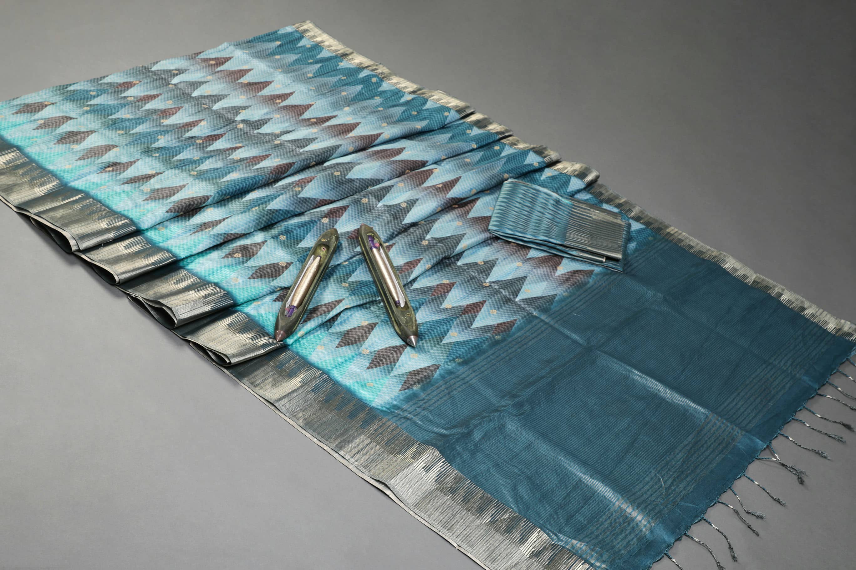 Diamond in Silver Temple Border Chapa Handloom Tussar Saree
