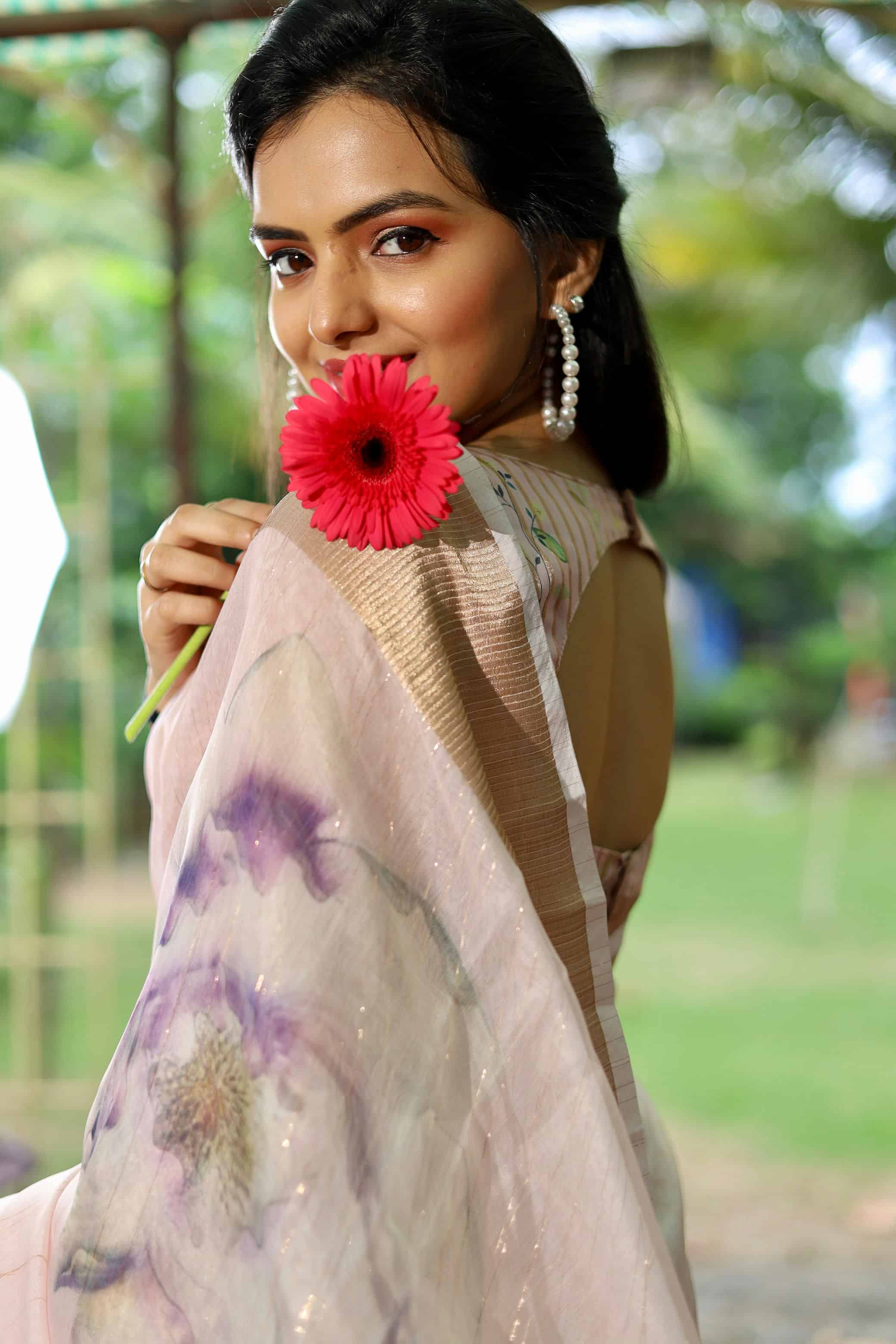 Super Rich Double Cloth Organza Saree - Pastel Pink