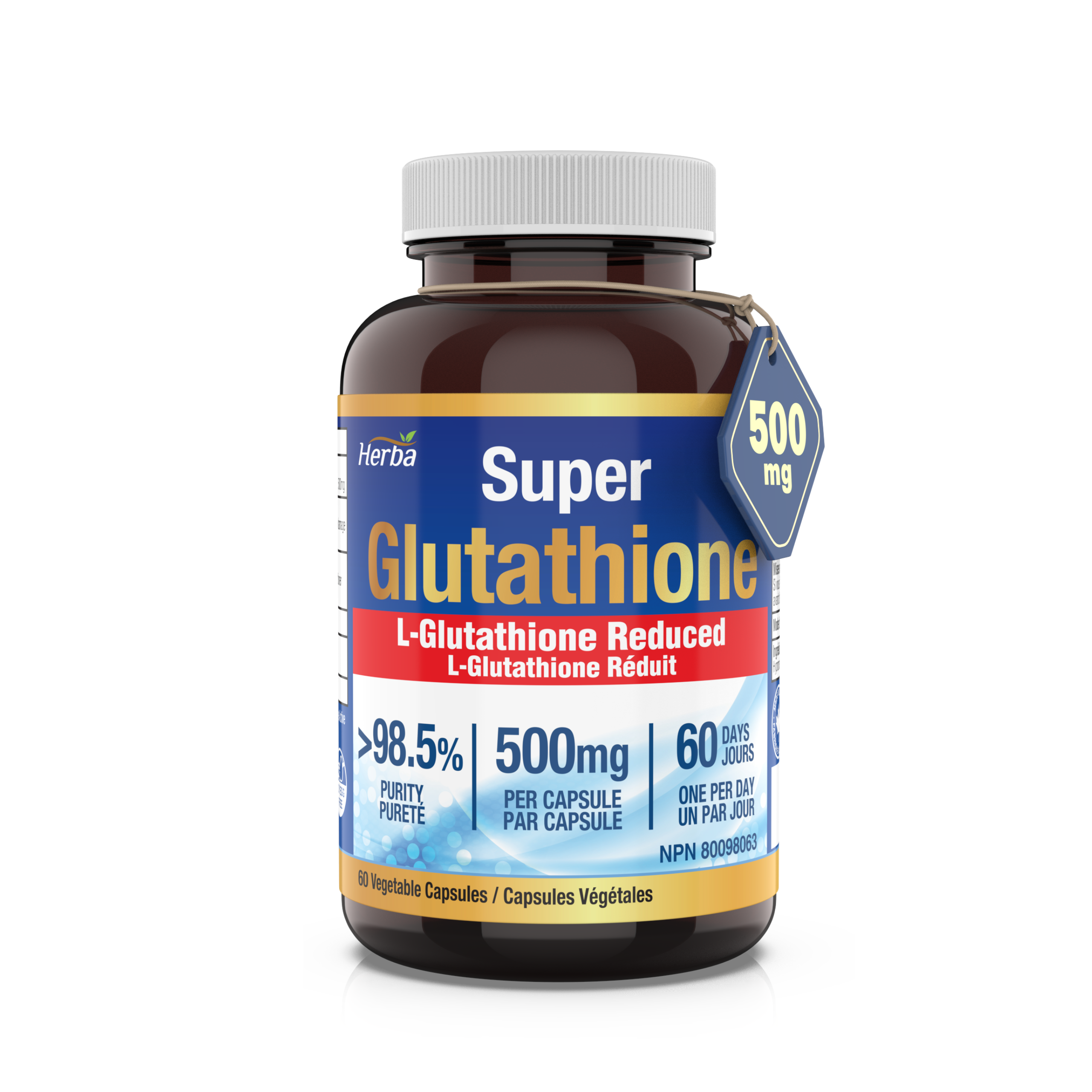 Herba Glutathione Supplements 500mg, 60 Vegetable Capsules-L-Glutathione Reduced Active Form