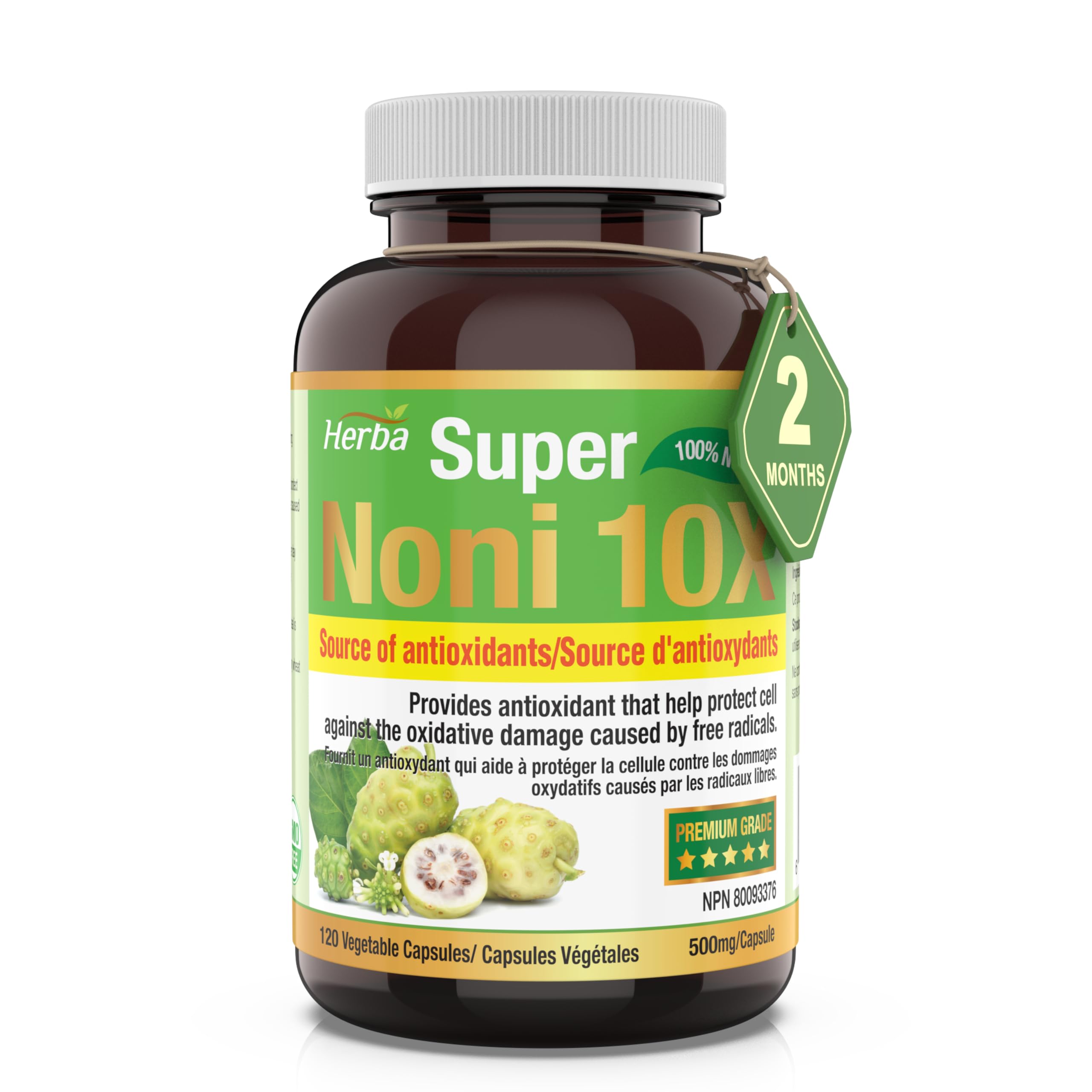 Herba Natural Noni Capsules 10X - 120 Vegan Capsules | 10,000mg Per Day | 10:1 Concentration