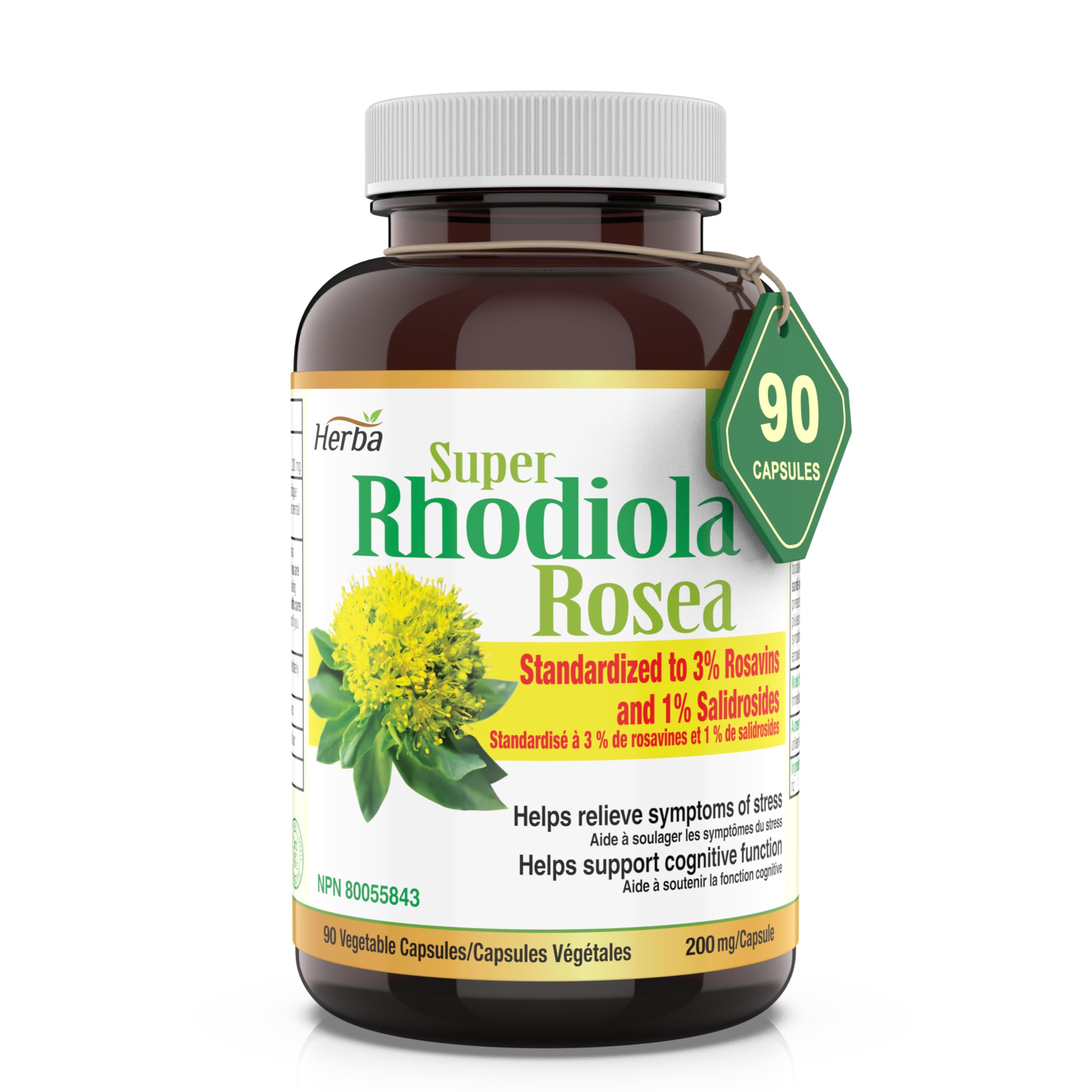 Herba Rhodiola Rosea Supplement 200mg - 90 Vegetable Capsules | 100% Natural Rhodiola Capsules – 3% Rosavins and 1% Salidrosides