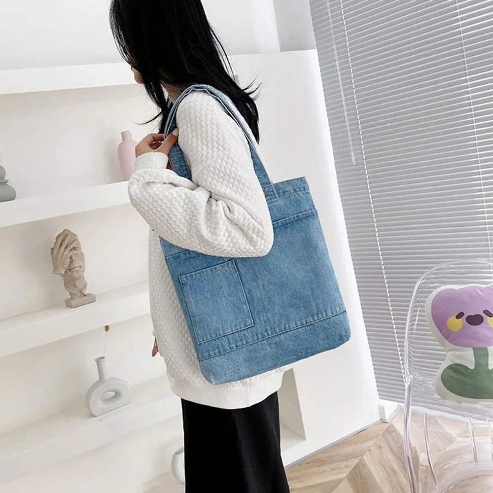 Cosmetric Bag Teens School Bag Purse Wallets Letter Large Capacity Women Handbag Korean Tote Bag Denim Ins Shoulder Bags