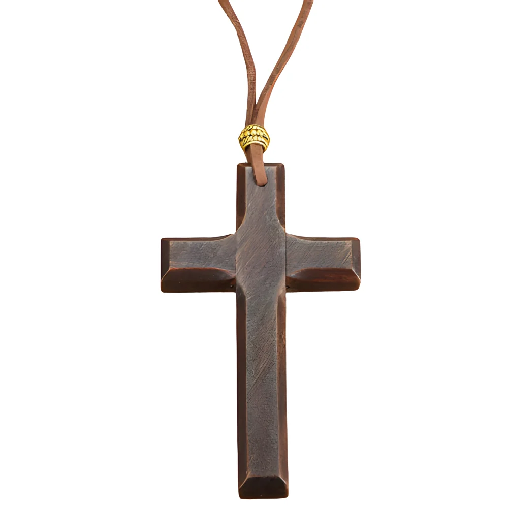 Vintage Wood Cross Leather Necklace