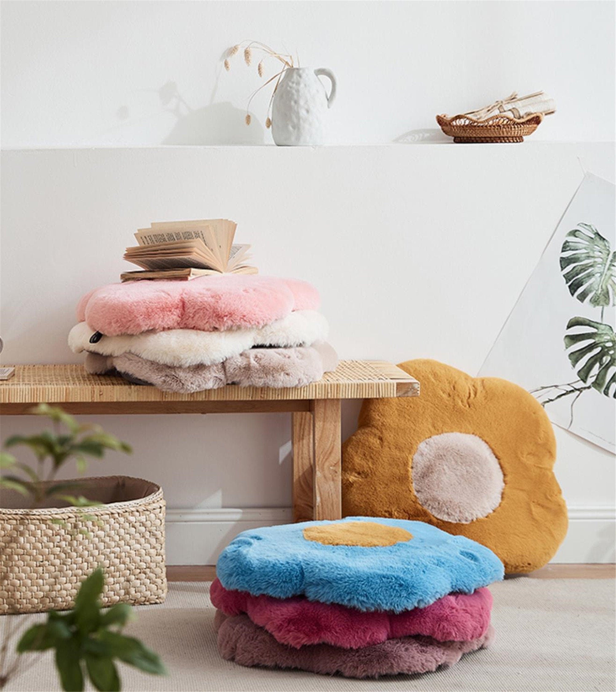 Flower floor cushion - artificial rabbit fur floor cushion