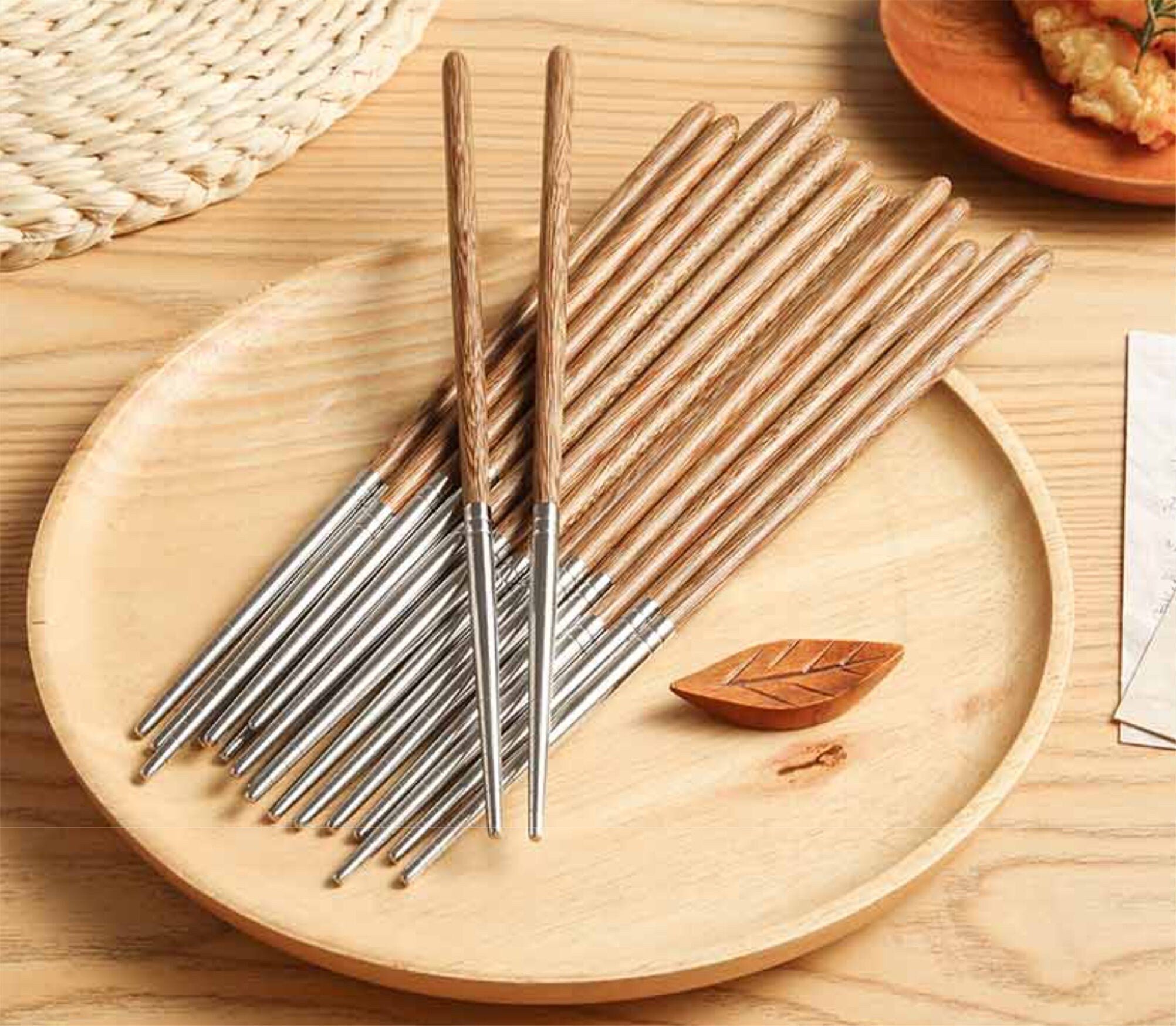 Wooden chopsticks set of 5 -organic wooden patching 304 stainless steel