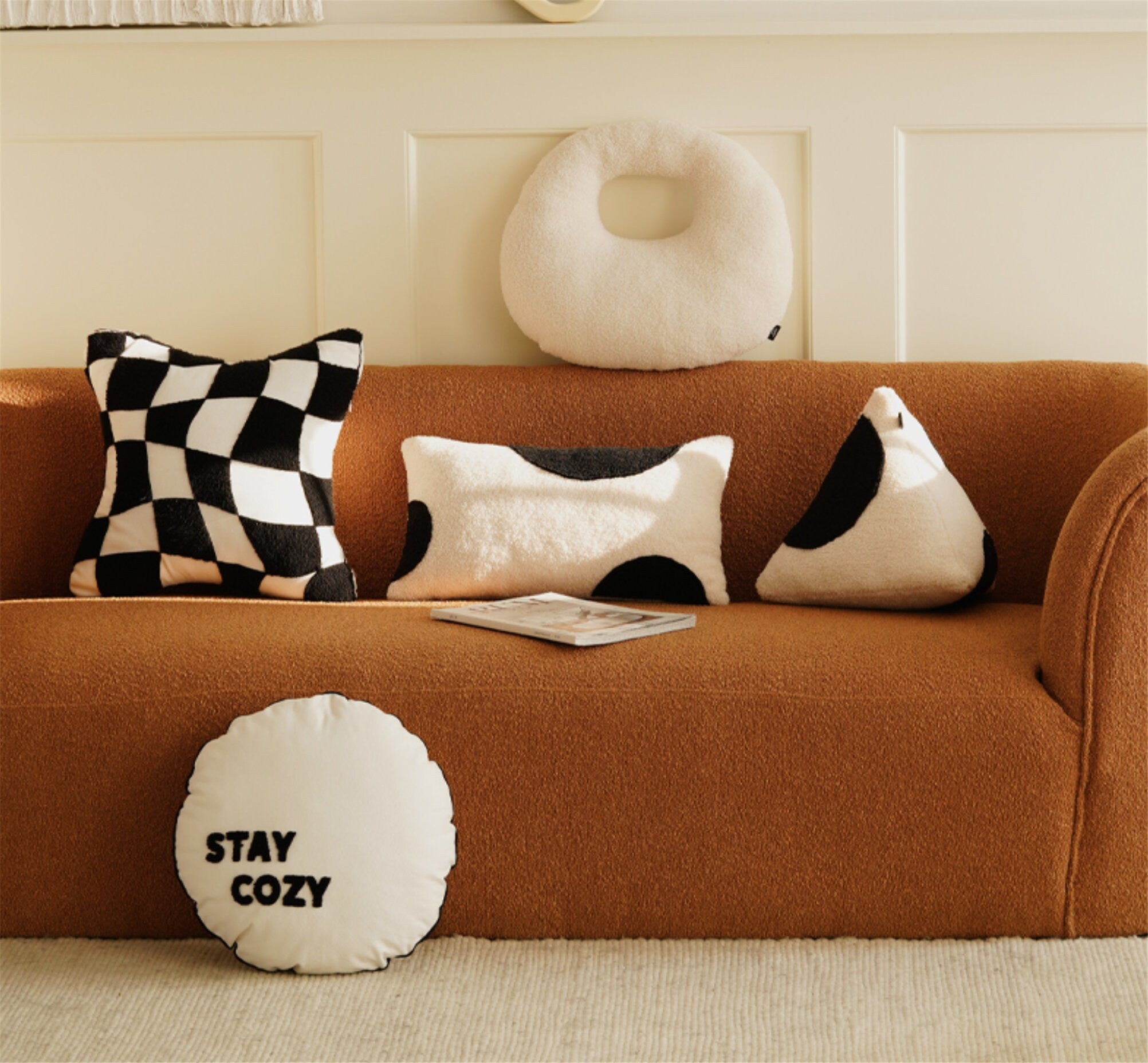 Checkerboard cushion, black white plaid pillow