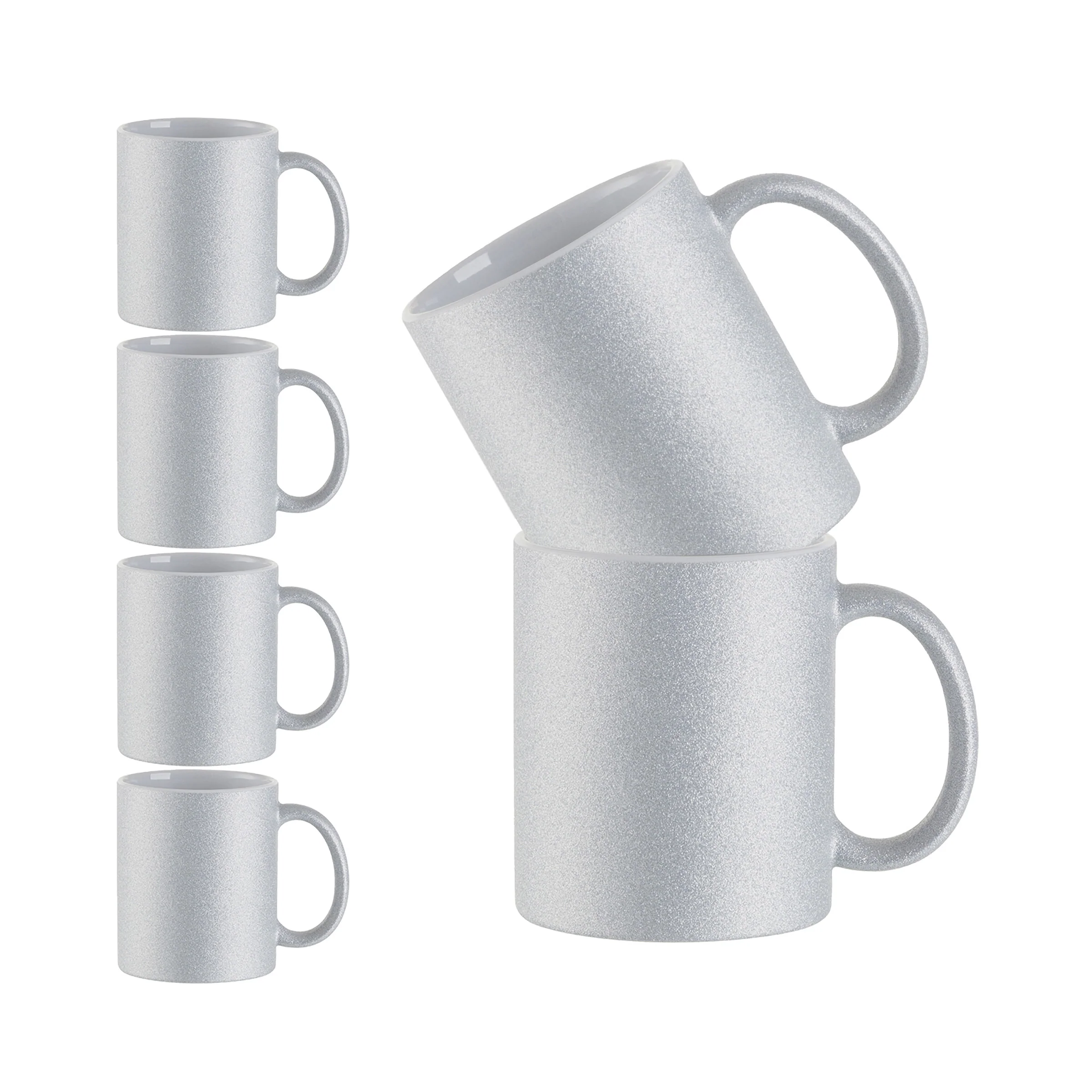 11oz Silver Glitter Ceramic Sublimation Mugs - 6 Pack