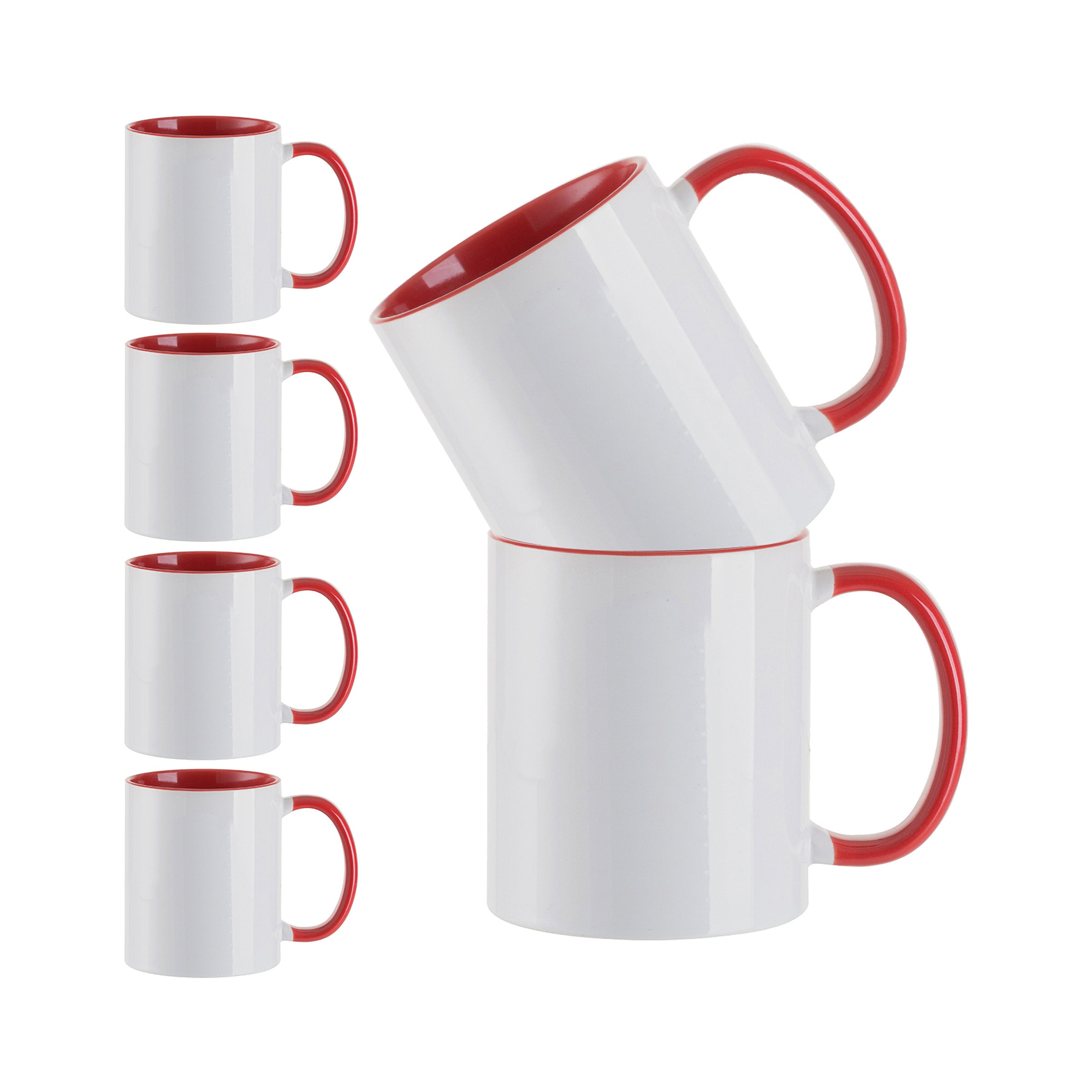 11oz Contrast Orange Handle Ceramic Sublimation Mugs - 6 Pack