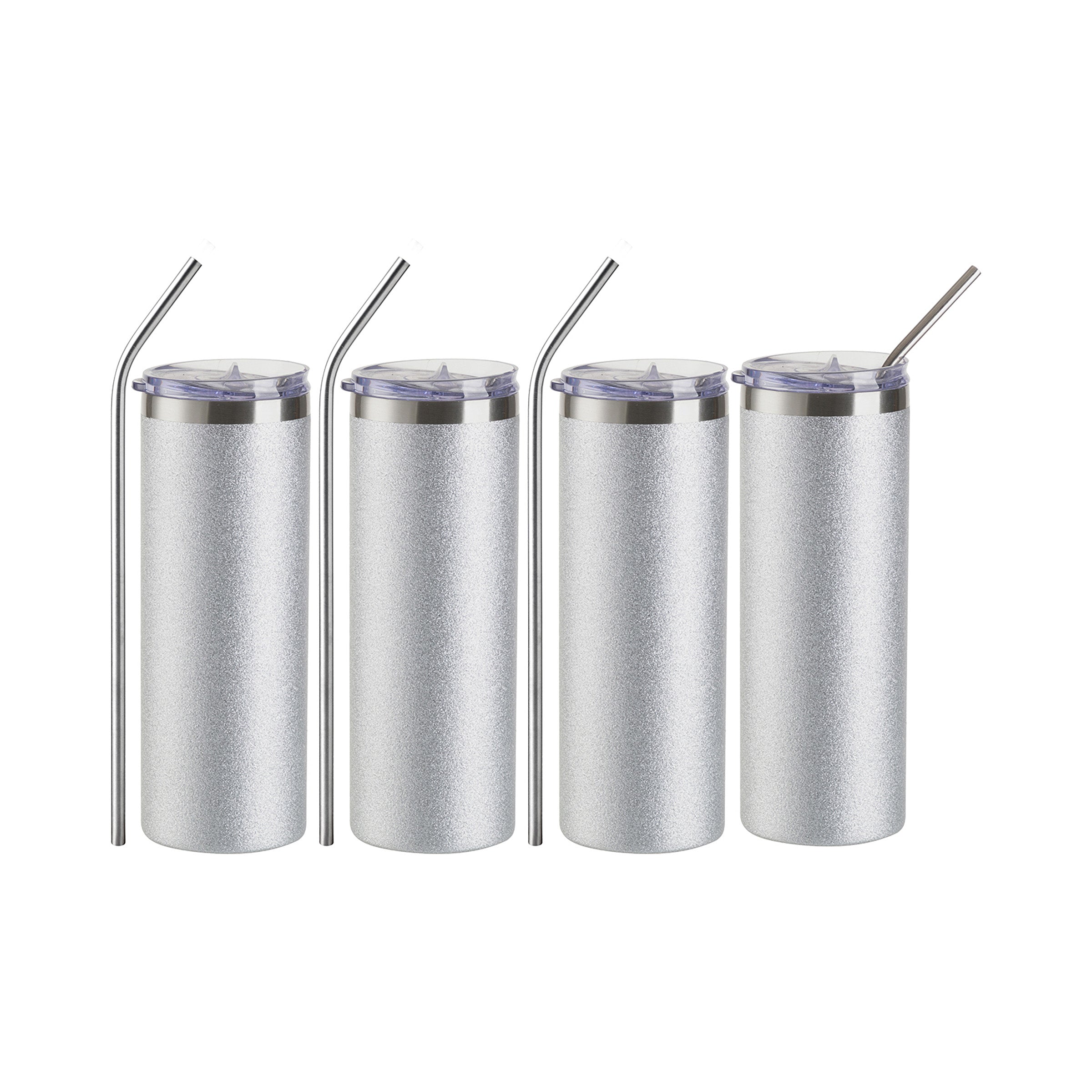 20oz Silver Glitter Stainless Steel Skinny Tumbler - 4 Pack