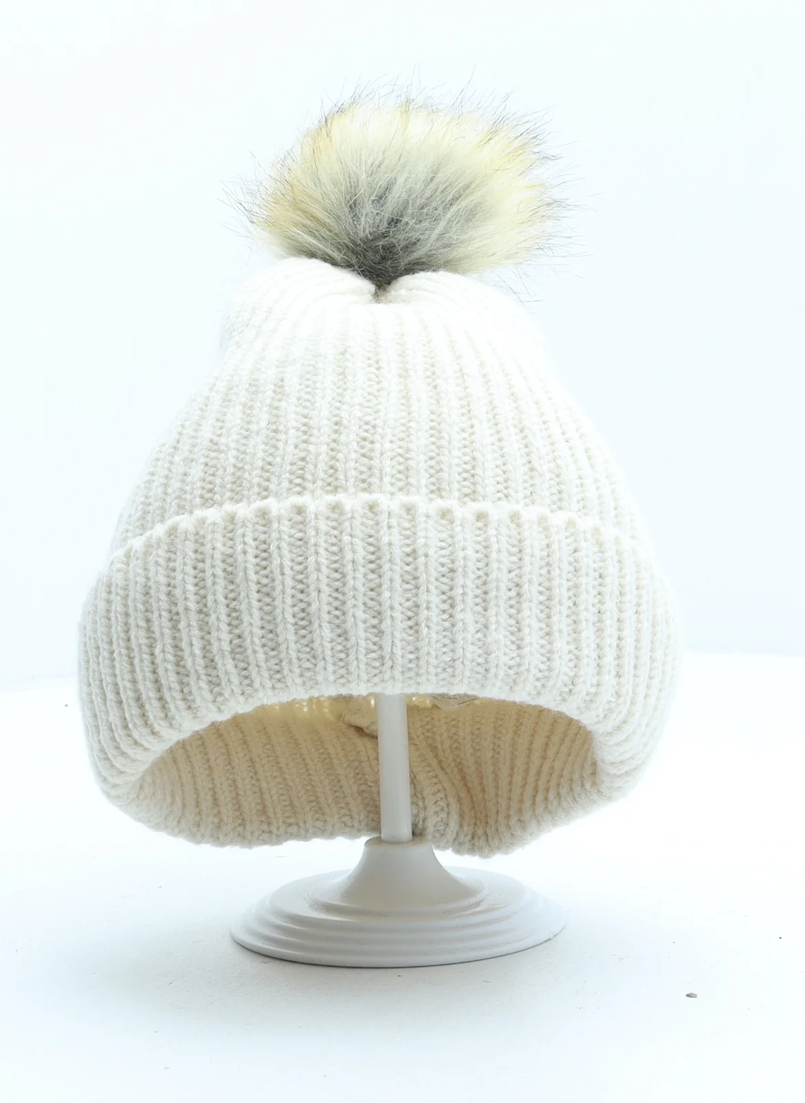 Primark Womens Beige Acrylic Bobble Hat One Size