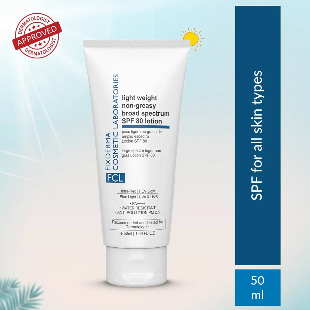 FCL Light Weight SPF 80 Sunscreen Lotion for Dry Skin and Sensitive skin For Men and Women