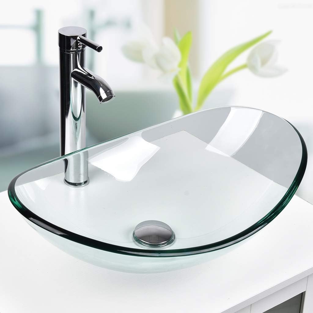 Oval Glass Vessel Sink BG007