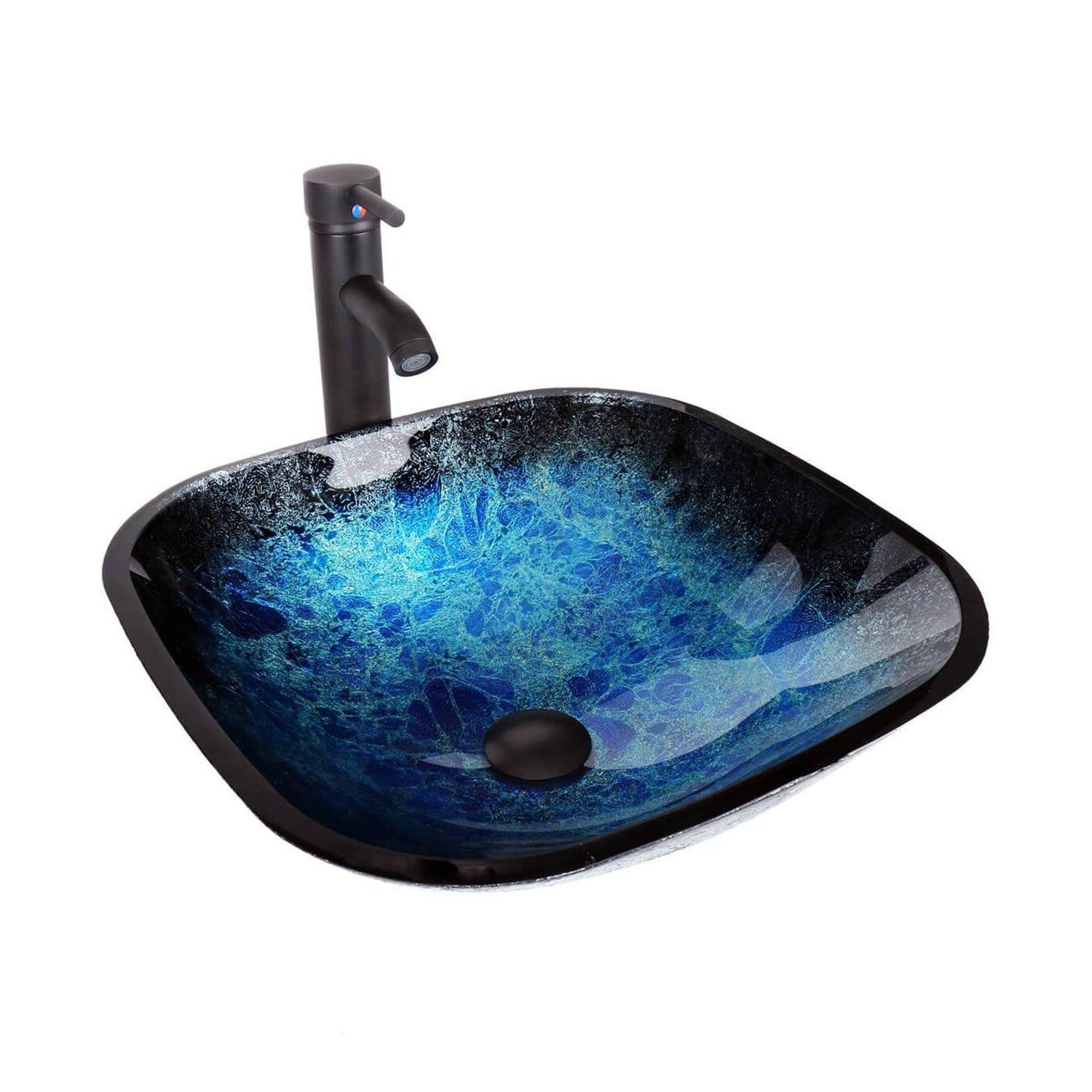 Blue Square Tempered Glass Vessel Sink BA20076